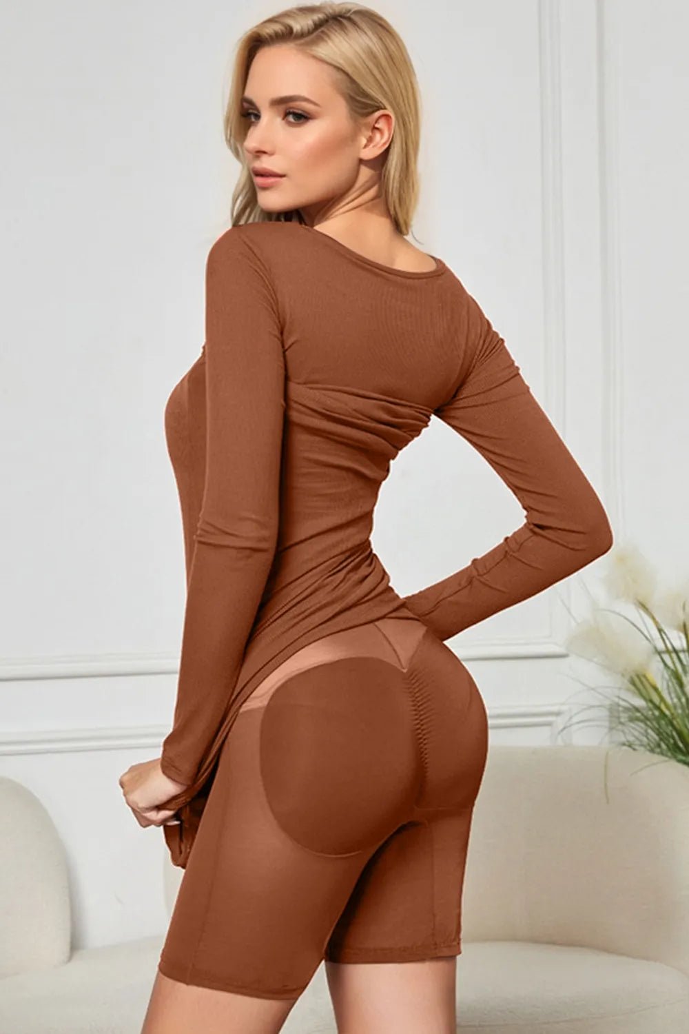 Basic Bae Built-In Shapewear Square Neck Long Sleeve Maxi Dress - Lookzlike