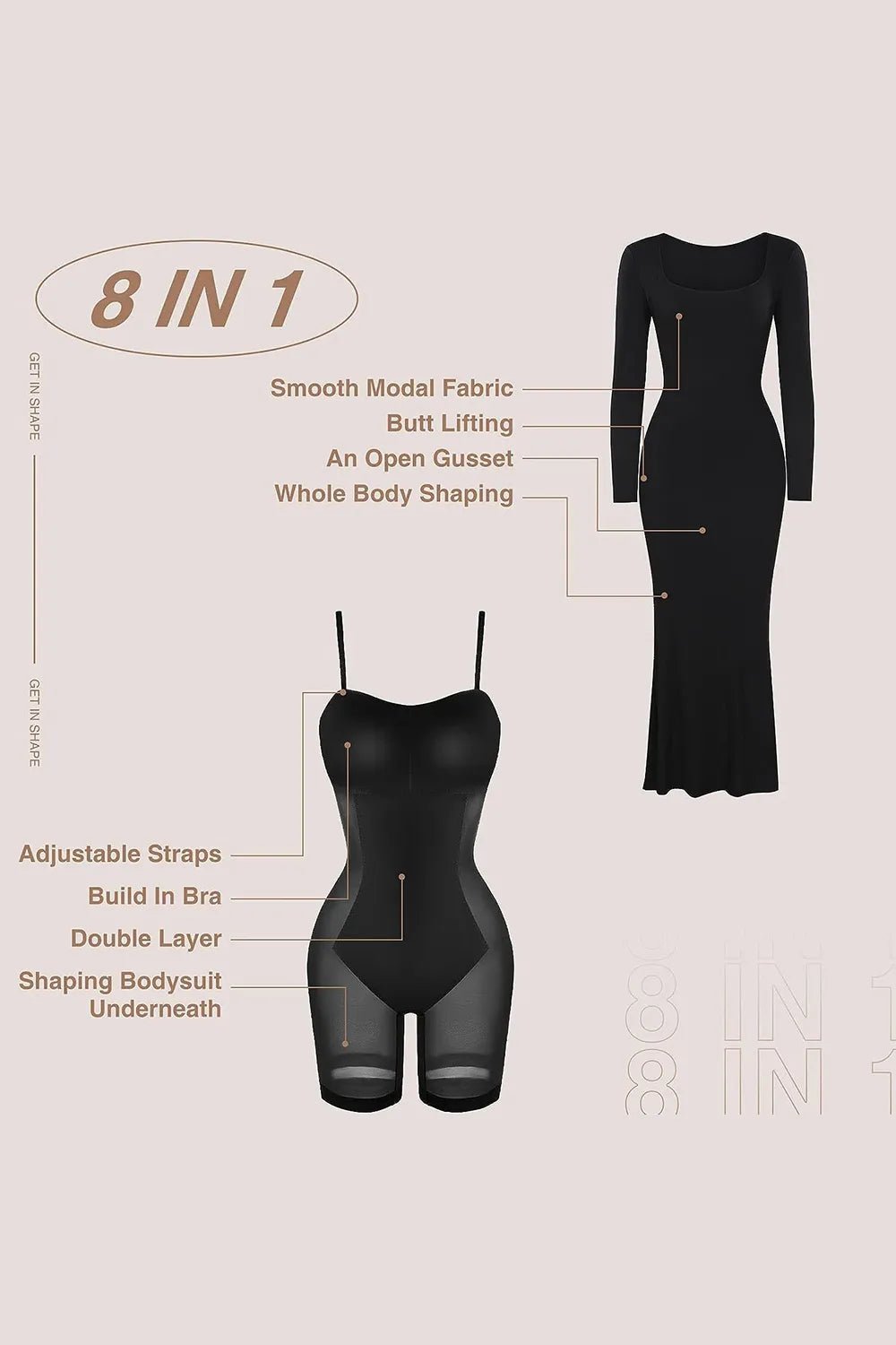 Basic Bae Built-In Shapewear Square Neck Long Sleeve Maxi Dress - Lookzlike