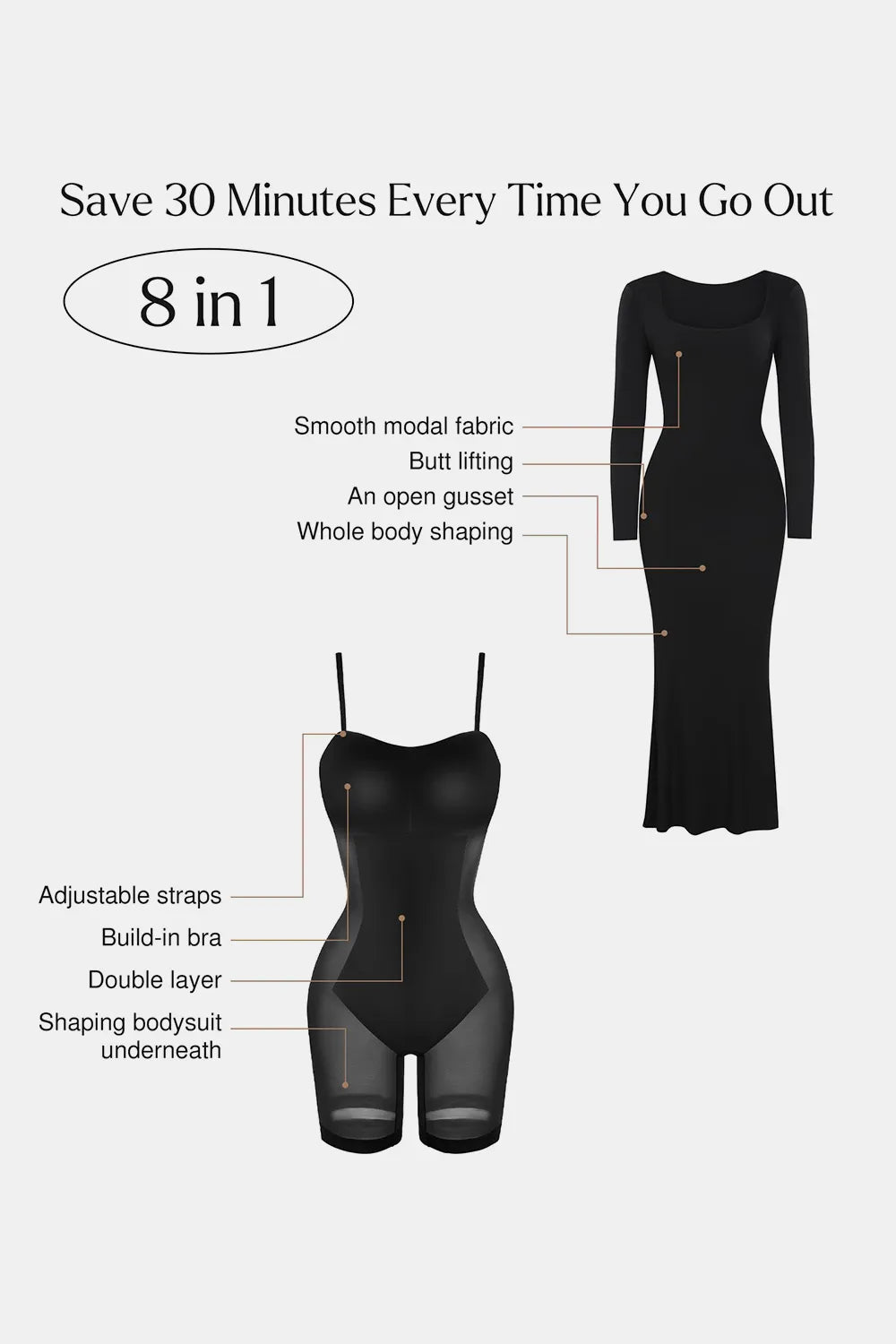 Basic Bae Built-In Shapewear Square Neck Long Sleeve Maxi Dress - Lookzlike