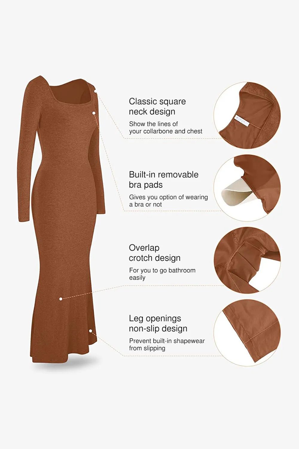 Basic Bae Built-In Shapewear Square Neck Long Sleeve Maxi Dress - Lookzlike