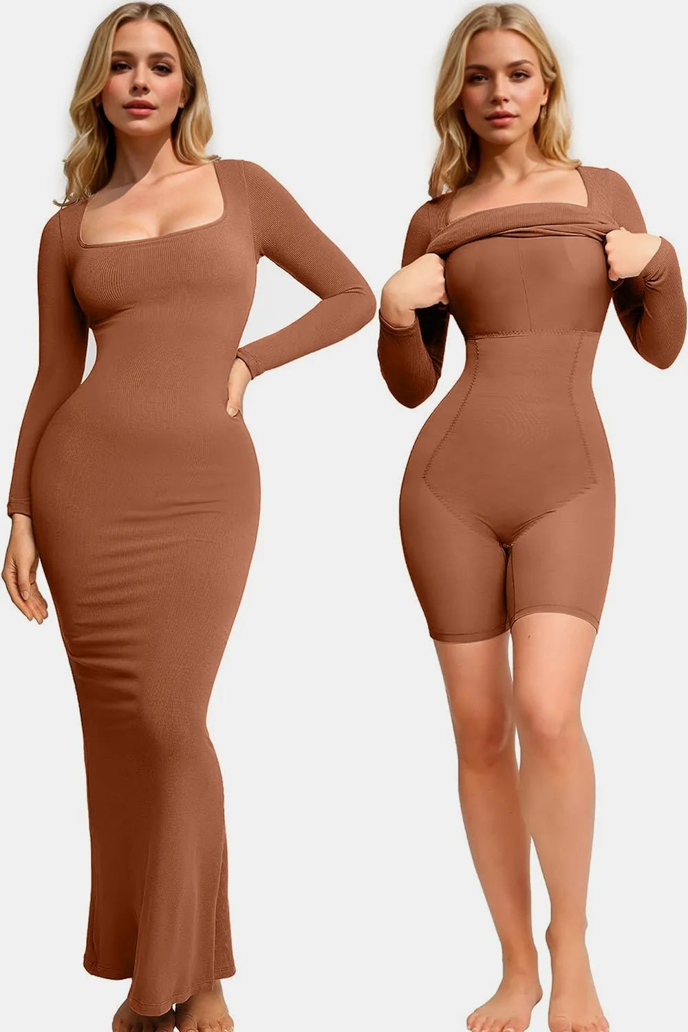 Basic Bae Built-In Shapewear Square Neck Long Sleeve Maxi Dress - Lookzlike