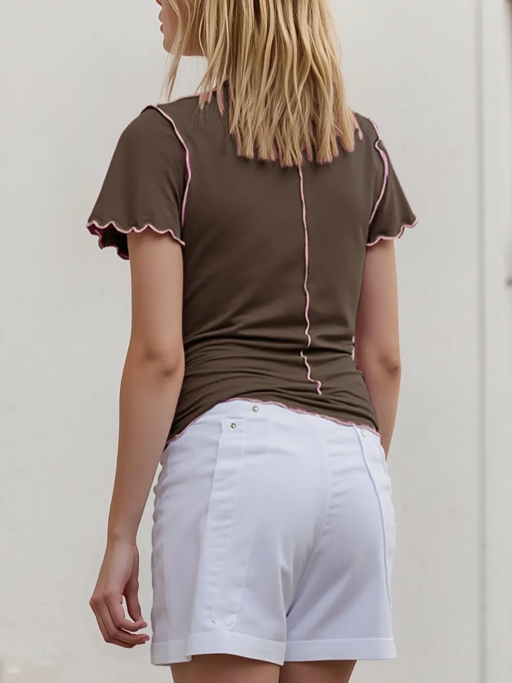 Basic Bae Contrast Trim Mock Neck Short Sleeve T-Shirt designed for comfort and style at Lookzlike