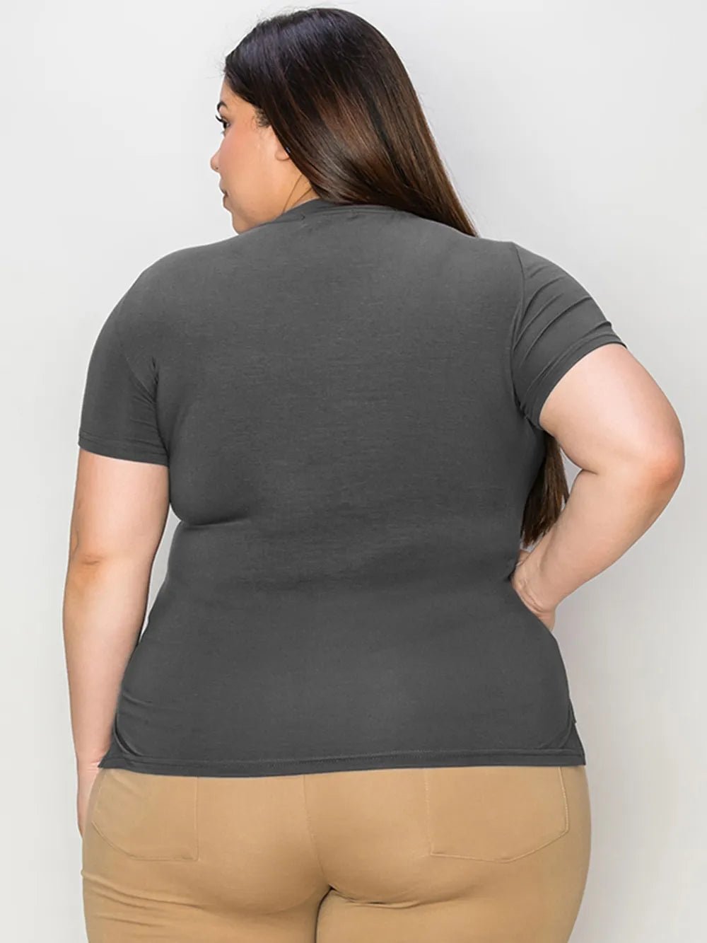 Basic Bae Full Size V - Neck High - Low T-Shirt designed for comfort and style at Lookzlike