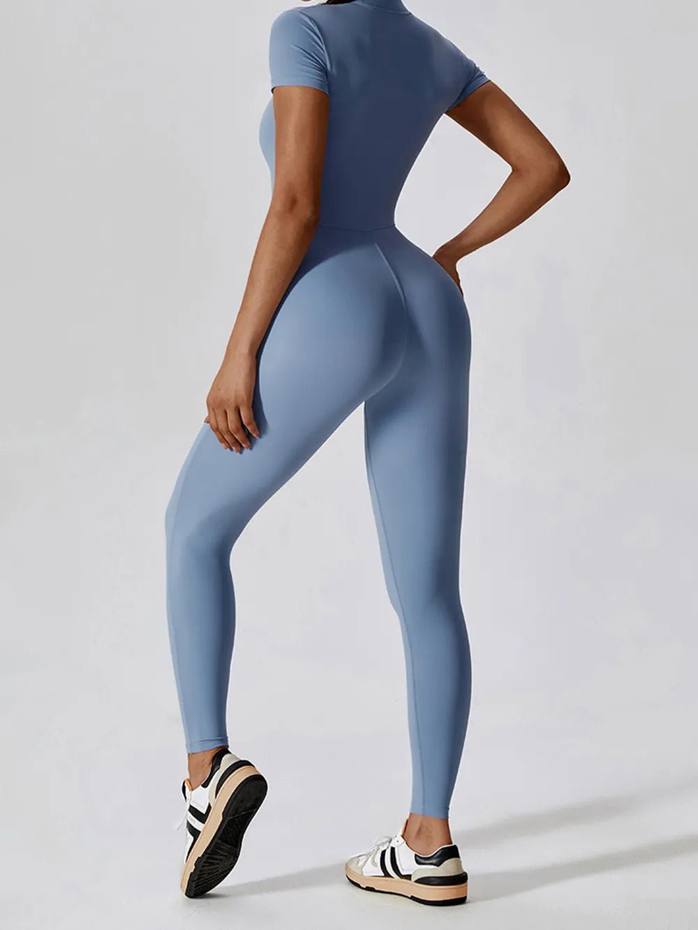 Basic Bae Half Zip Short Sleeve Active Jumpsuit - Lookzlike