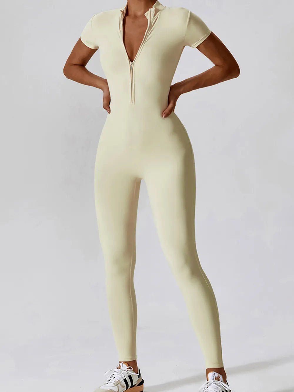 Basic Bae Half Zip Short Sleeve Active Jumpsuit - Lookzlike