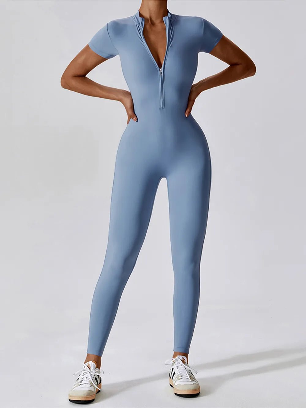Basic Bae Half Zip Short Sleeve Active Jumpsuit - Lookzlike