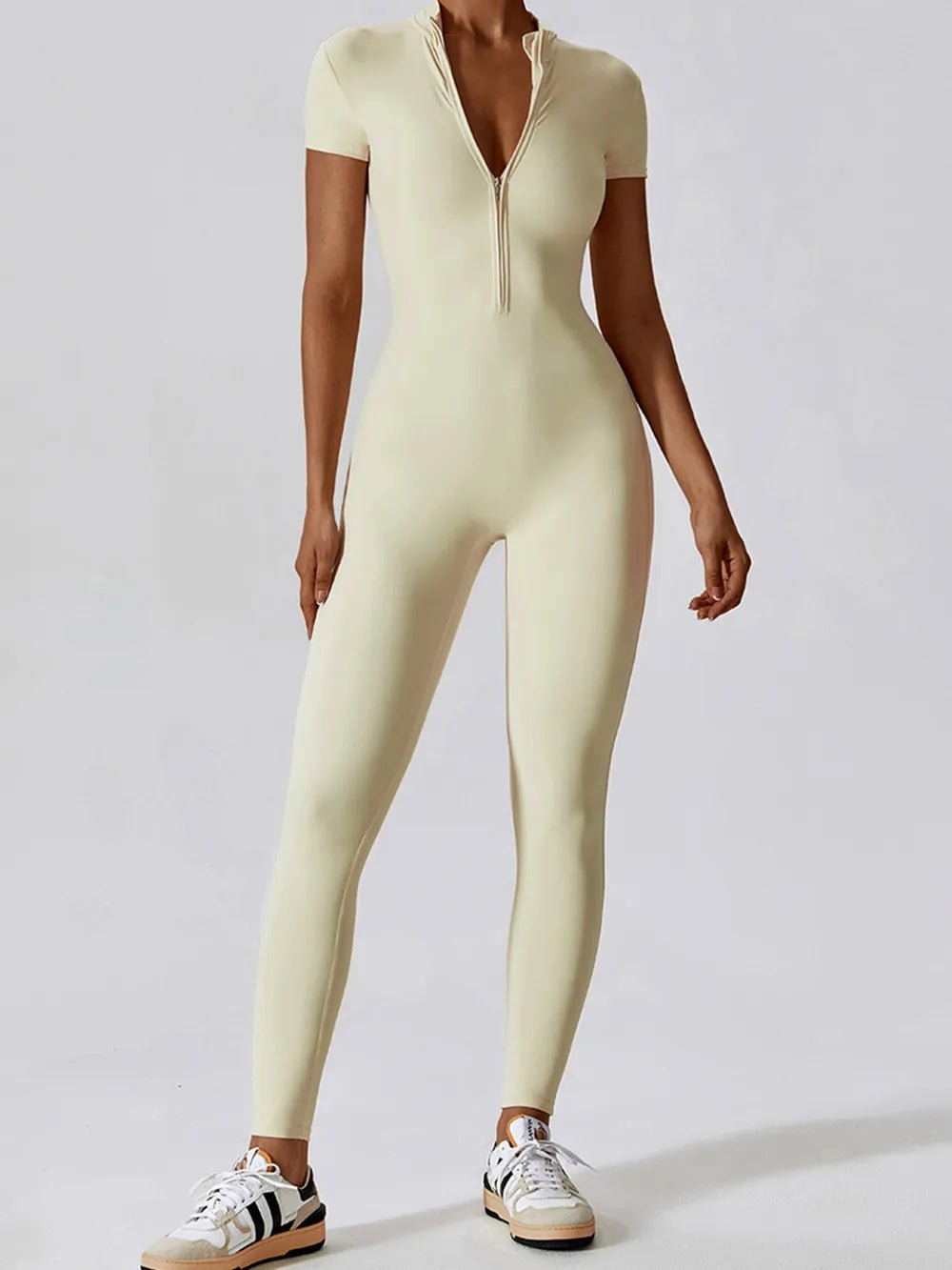 Basic Bae Half Zip Short Sleeve Active Jumpsuit - Lookzlike