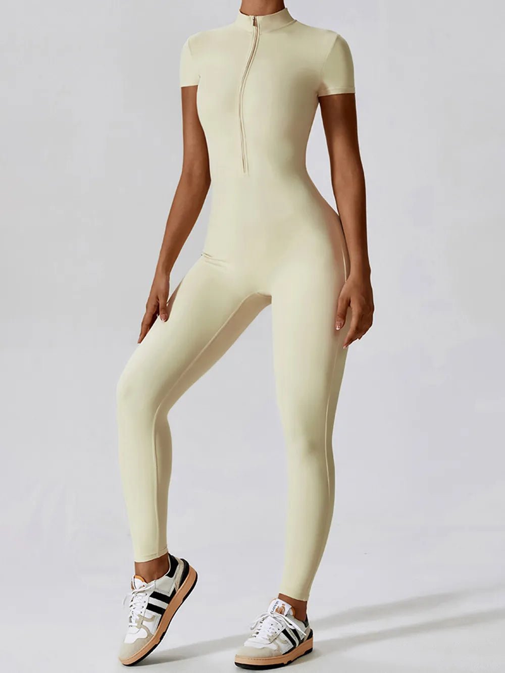 Basic Bae Half Zip Short Sleeve Active Jumpsuit - Lookzlike