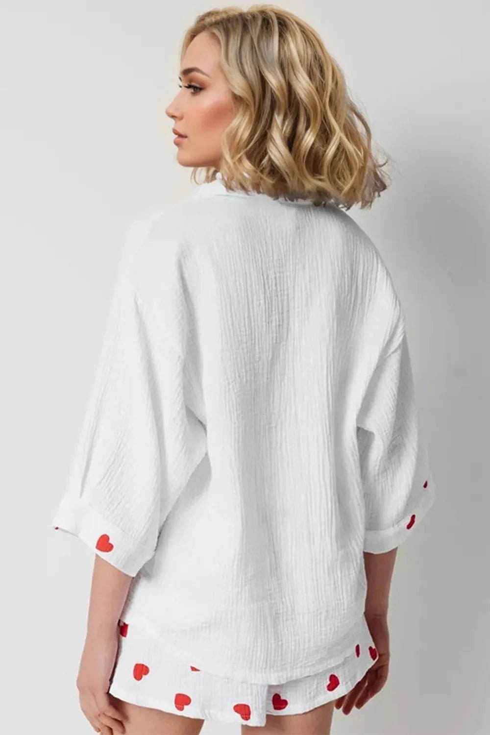 Basic Bae Heart Collared Neck Button Down Top and Shorts Set - Lookzlike