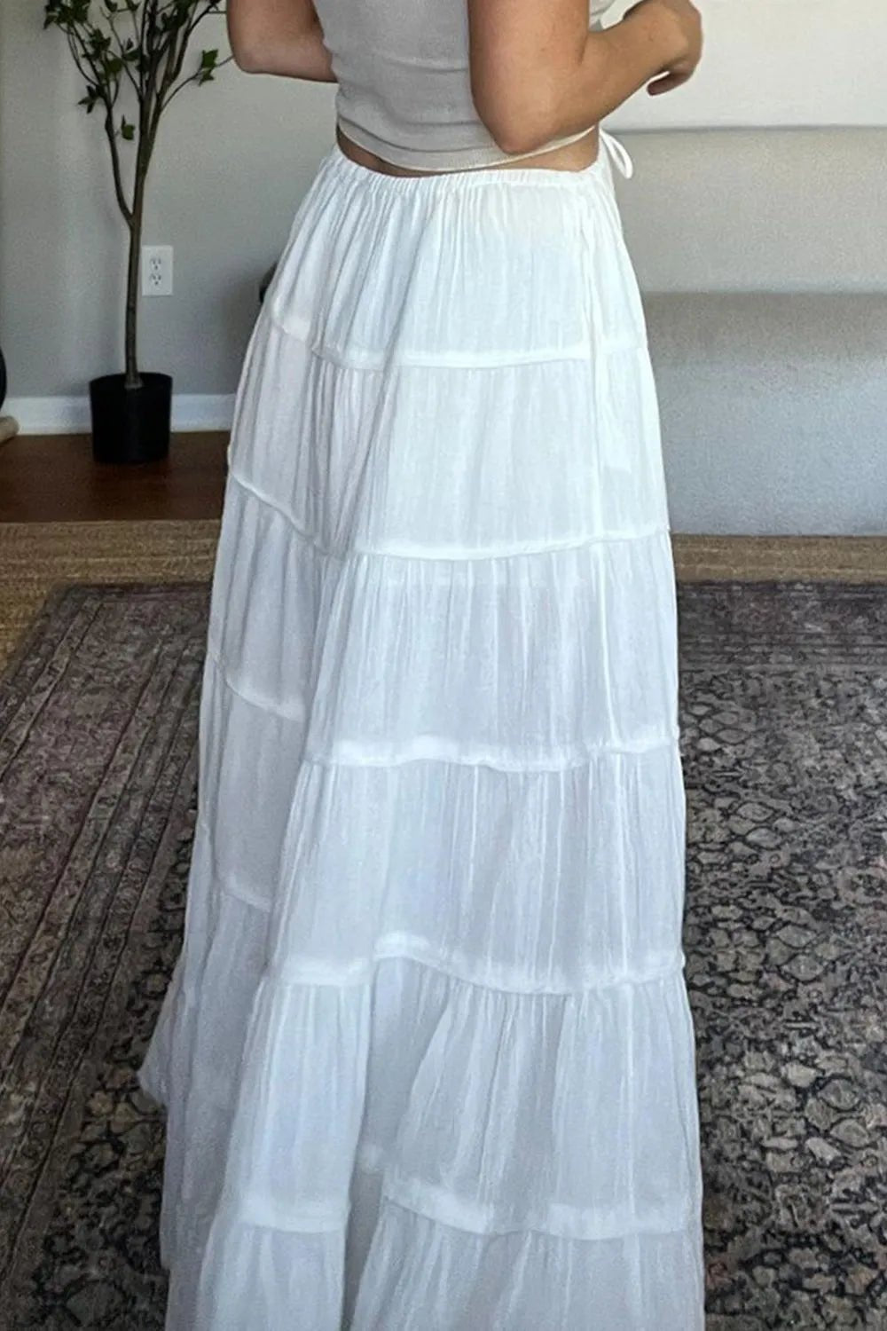 Bohemian Tiered Maxi Skirt with Drawstring Waist - Lookzlike