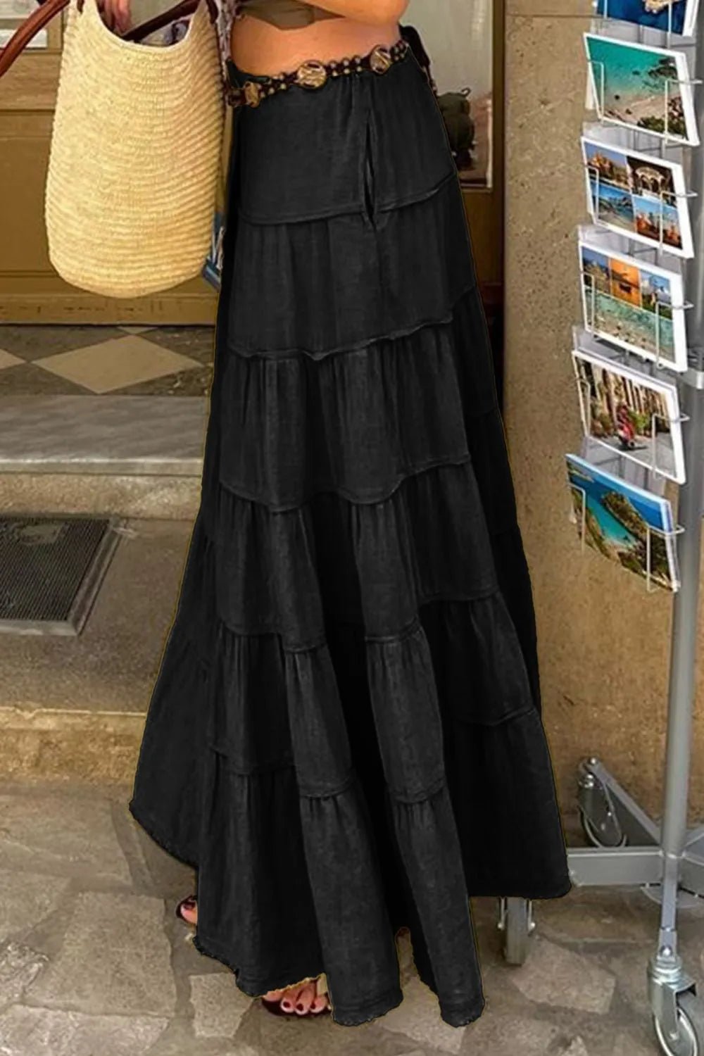 Bohemian Tiered Maxi Skirt with Drawstring Waist - Lookzlike