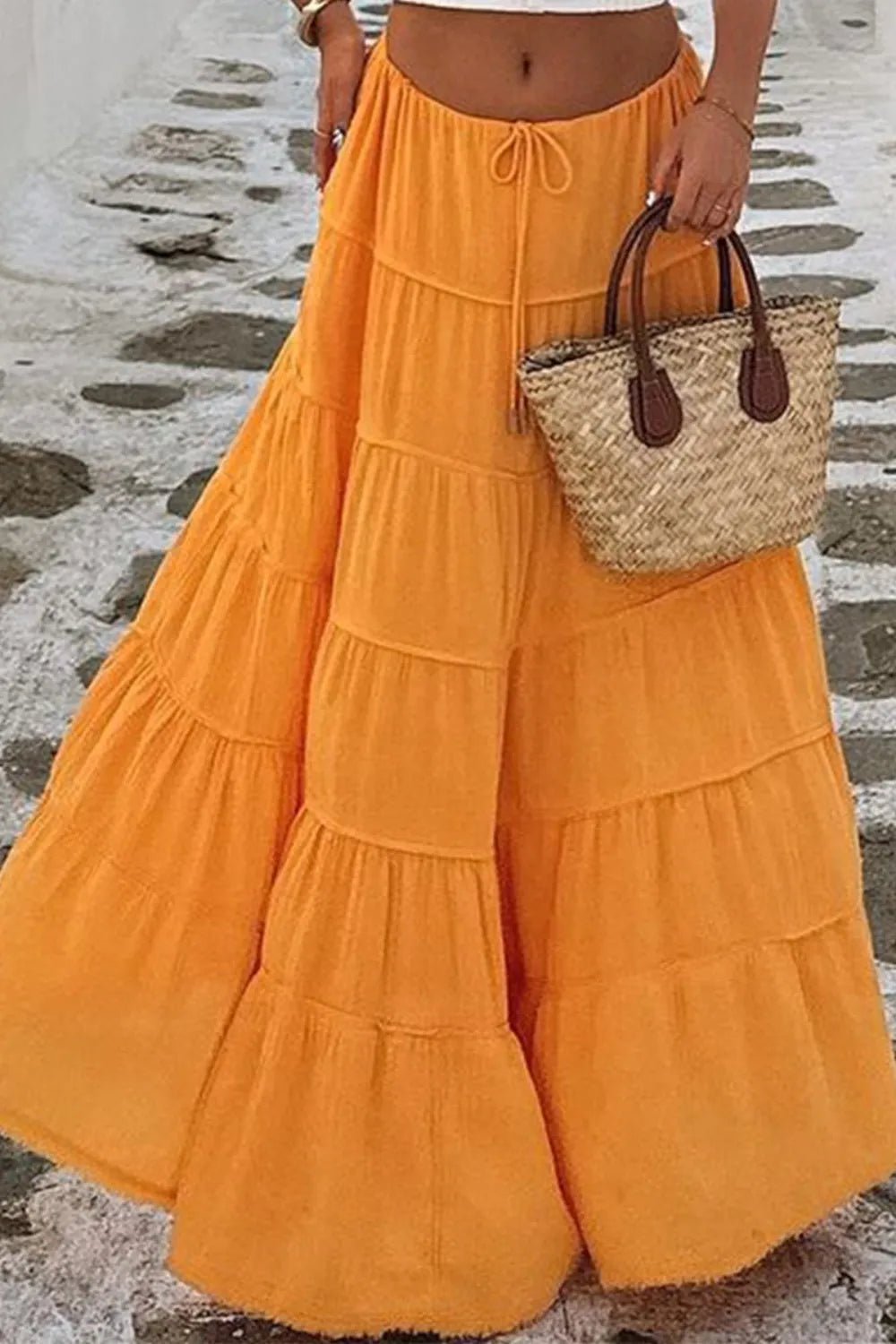 Bohemian Tiered Maxi Skirt with Drawstring Waist - Lookzlike