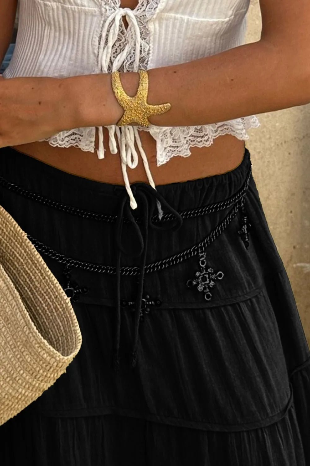 Bohemian Tiered Maxi Skirt with Drawstring Waist - Lookzlike
