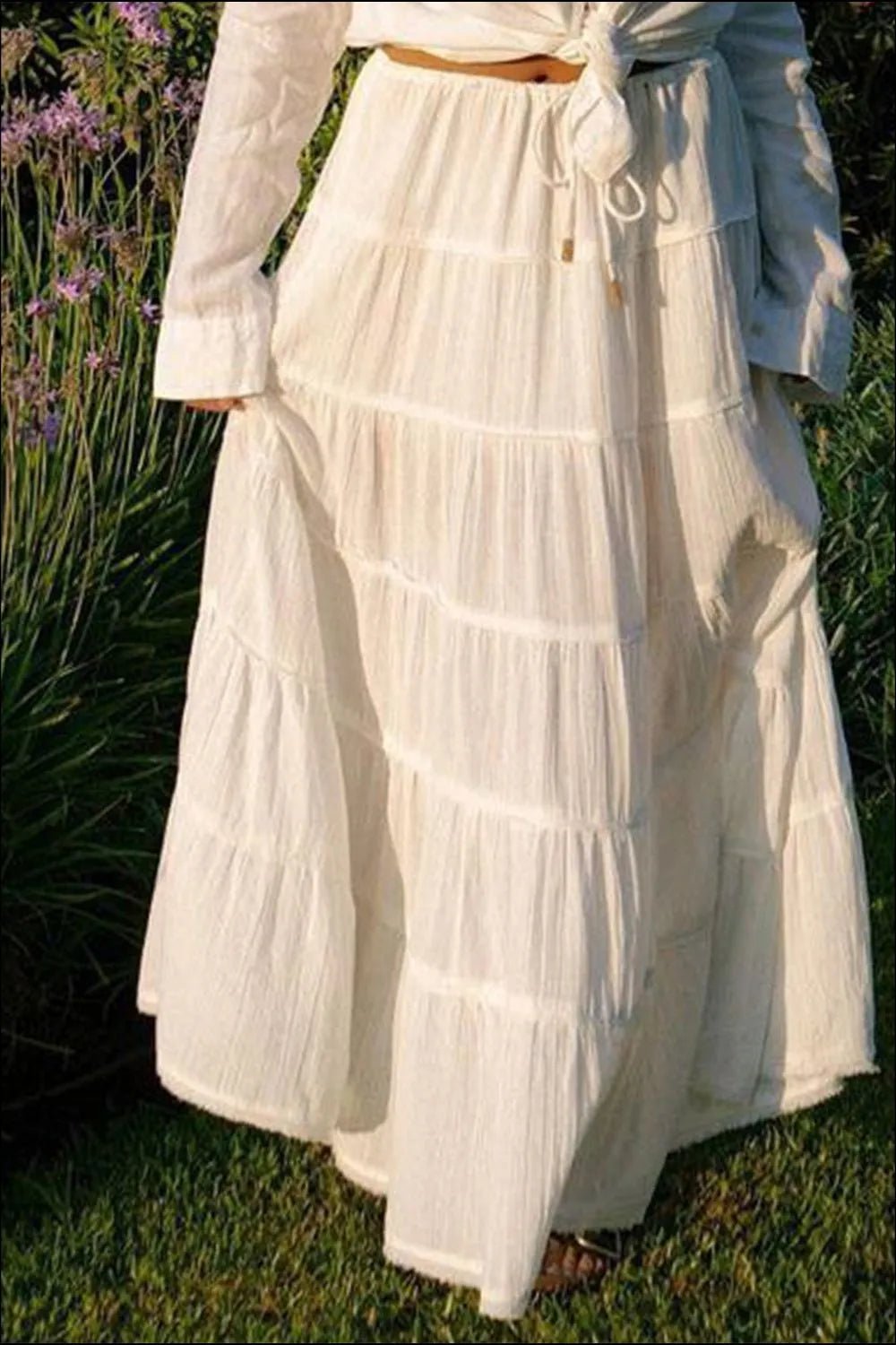 Bohemian Tiered Maxi Skirt with Drawstring Waist - Lookzlike