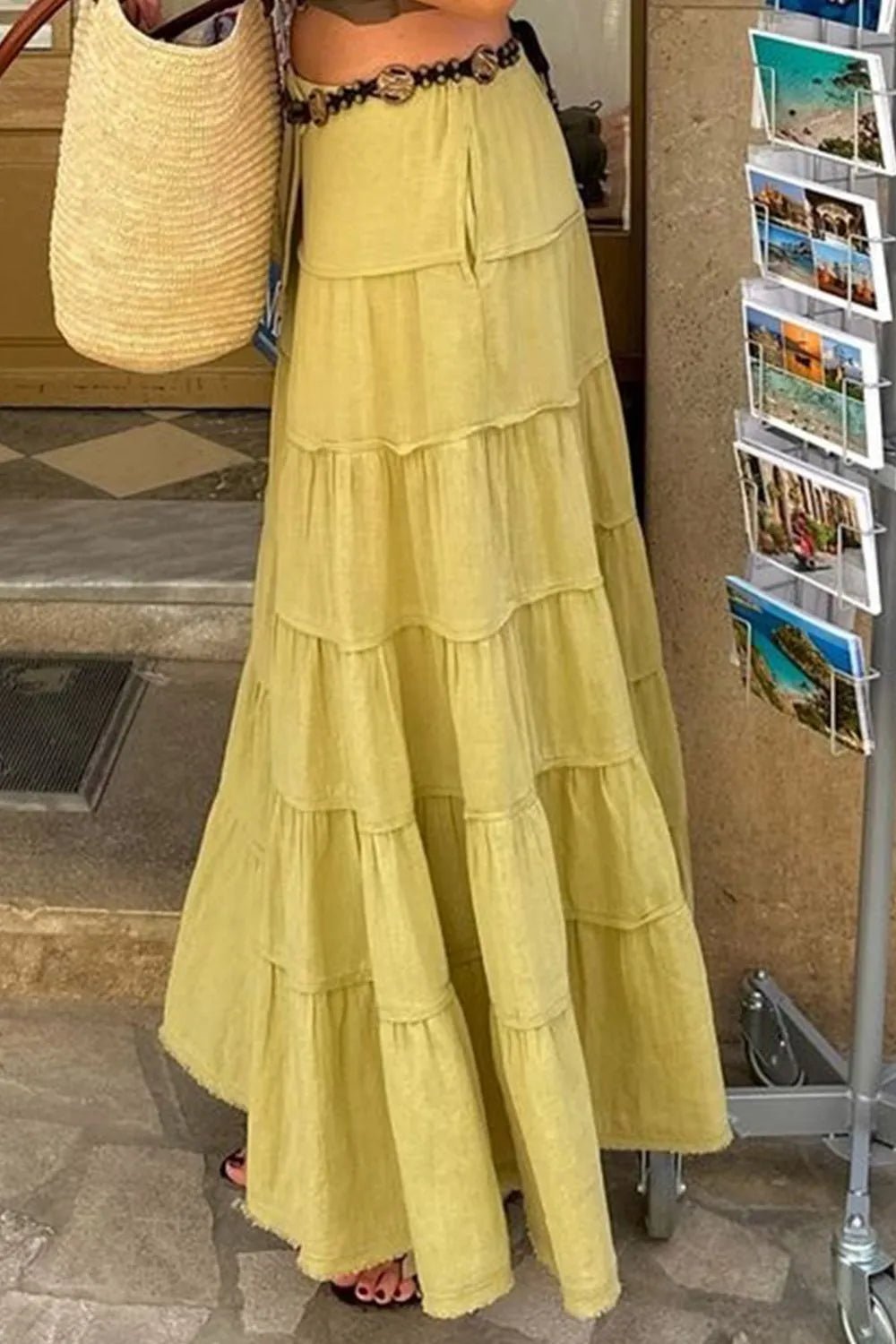 Bohemian Tiered Maxi Skirt with Drawstring Waist - Lookzlike