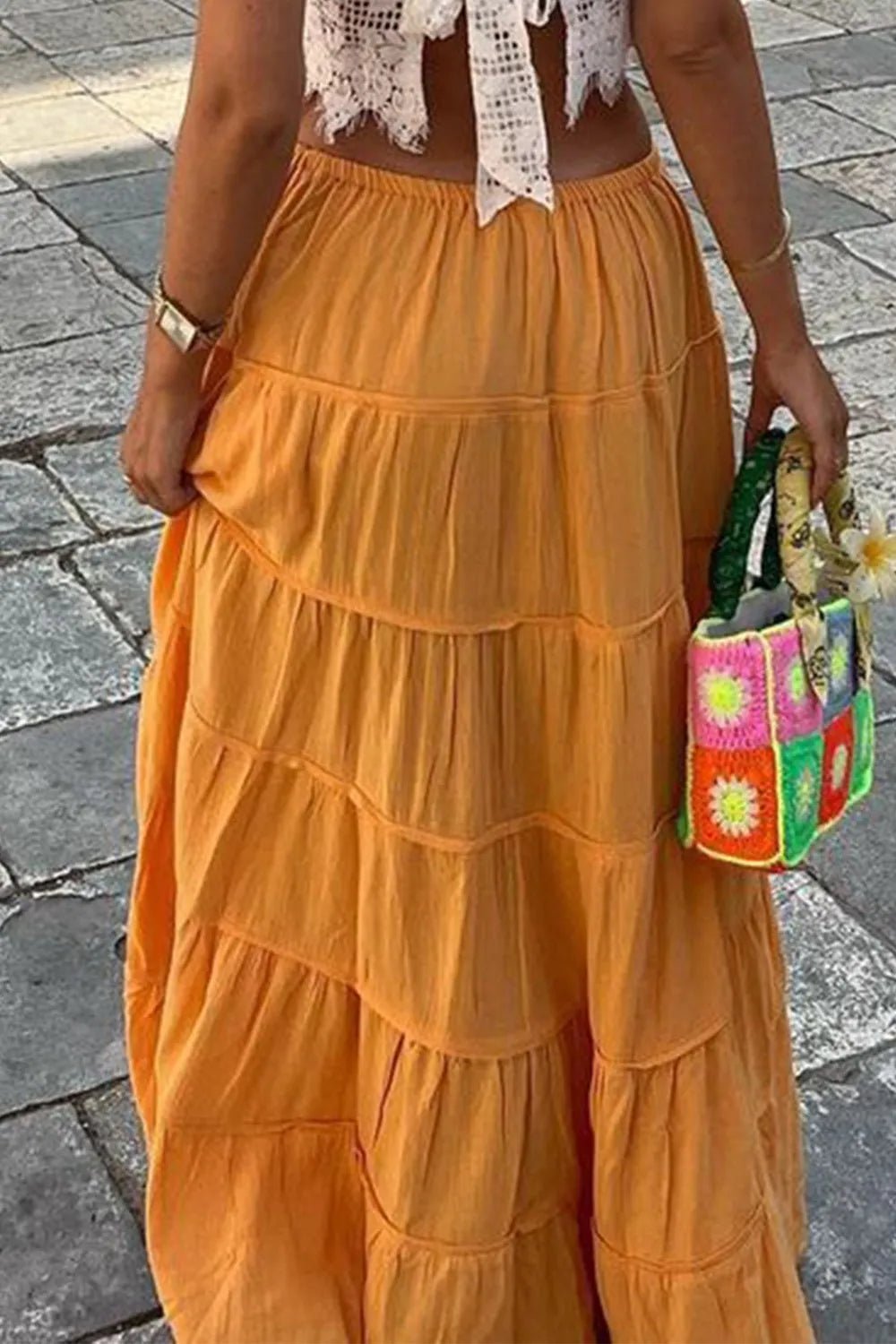 Bohemian Tiered Maxi Skirt with Drawstring Waist - Lookzlike