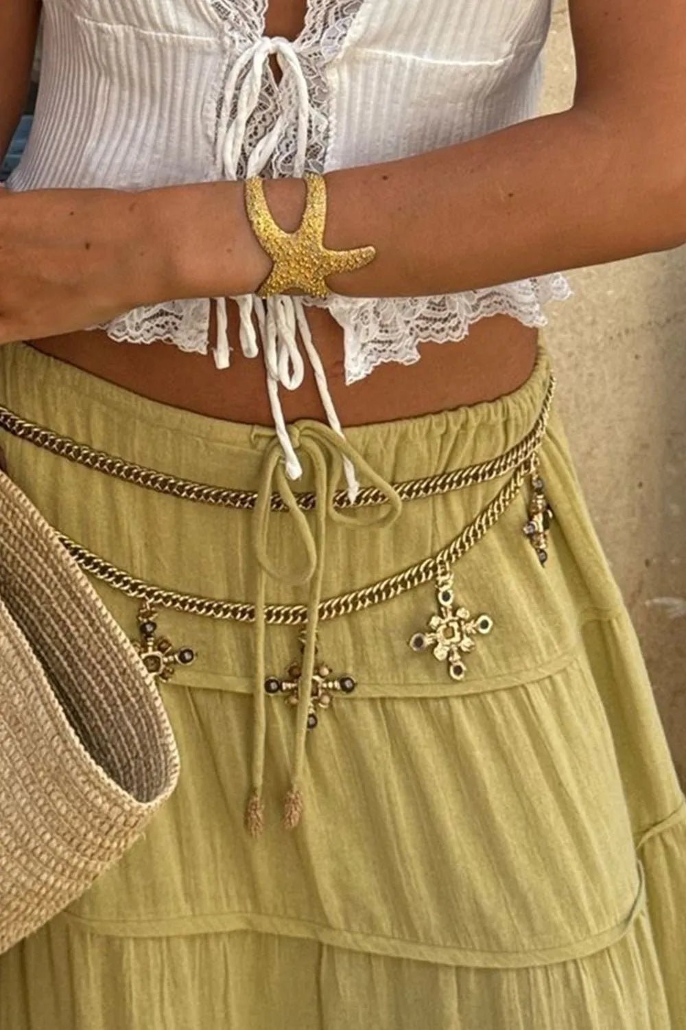 Bohemian Tiered Maxi Skirt with Drawstring Waist - Lookzlike
