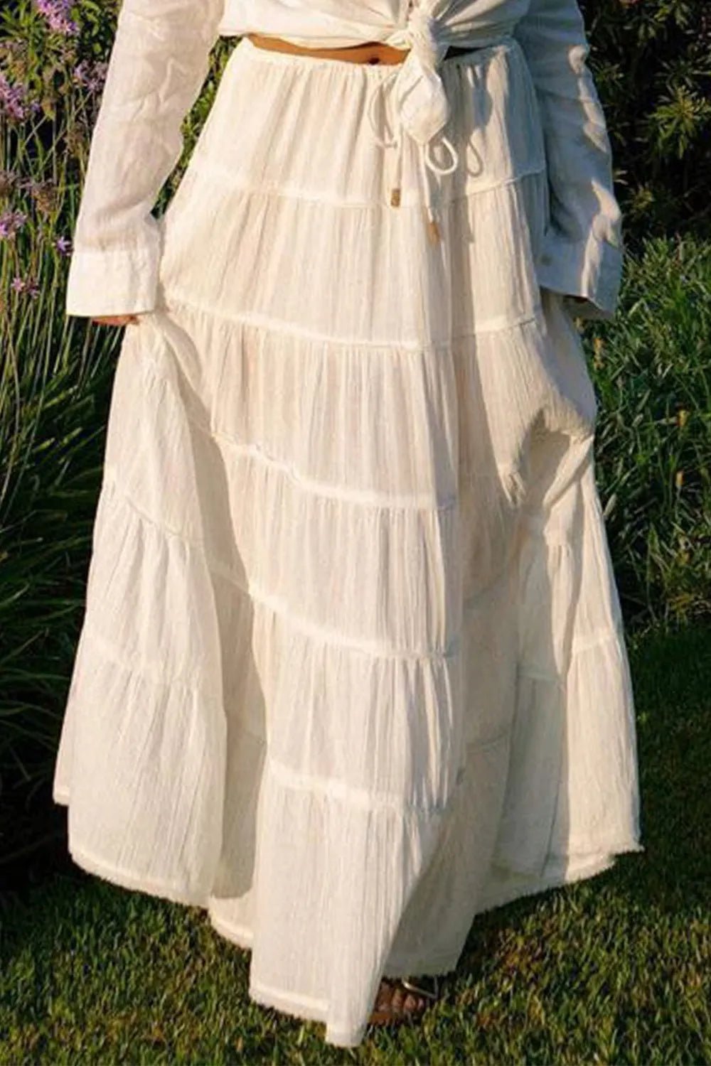 Bohemian Tiered Maxi Skirt with Drawstring Waist - Lookzlike