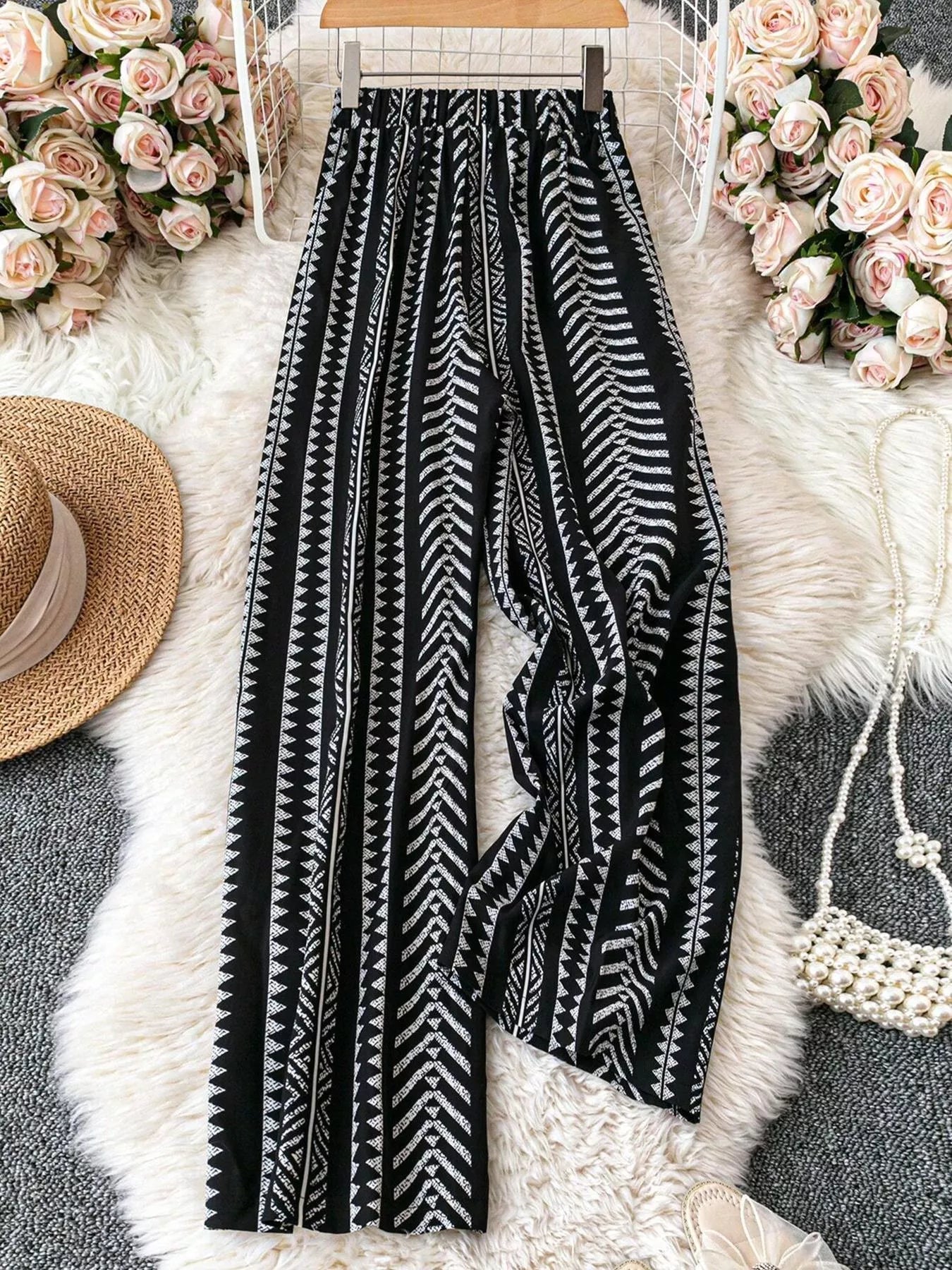 Boho Print Wide Leg Pants designed for comfort and style at Lookzlike