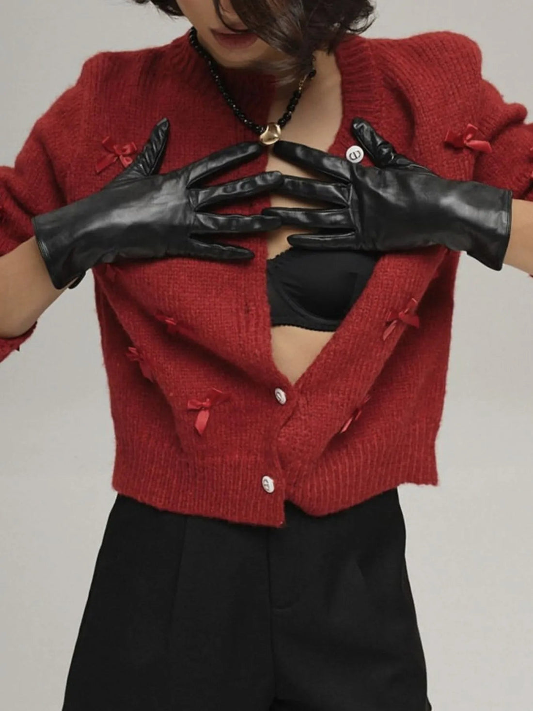 Bow Button Up Long Sleeve Cardigan - Lookzlike
