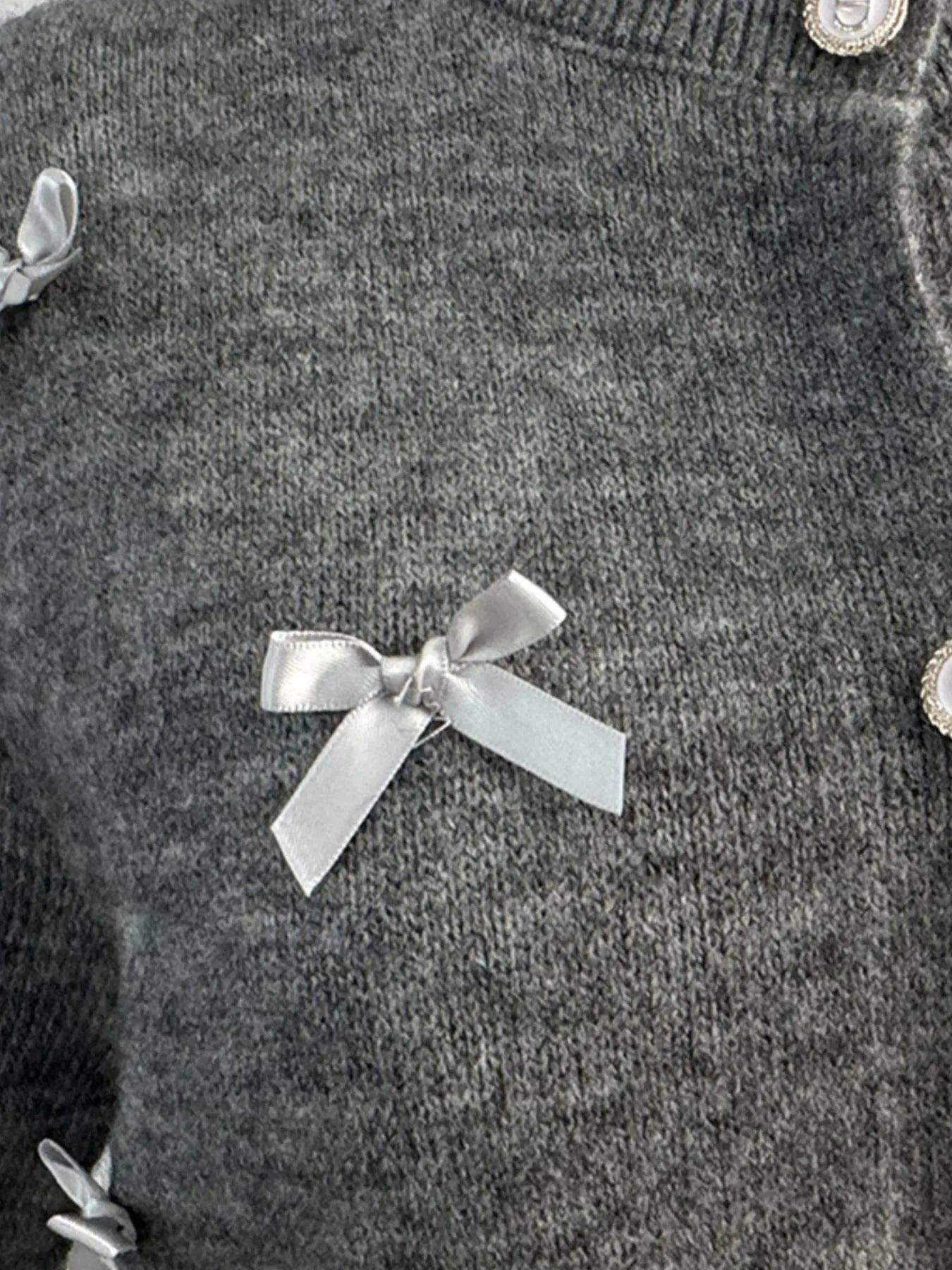 Bow Button Up Long Sleeve Cardigan - Lookzlike