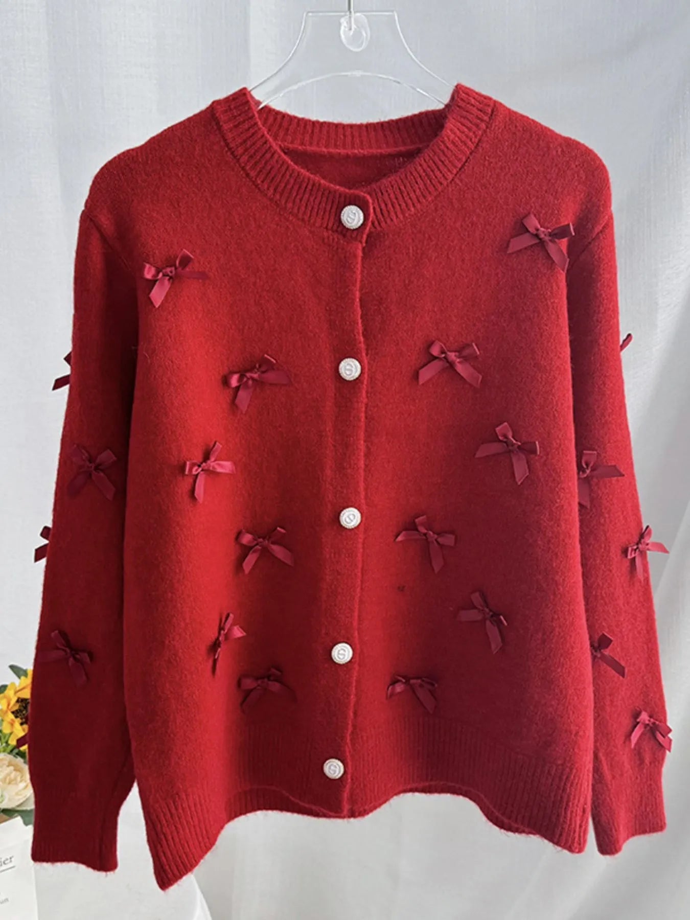 Bow Button Up Long Sleeve Cardigan - Lookzlike