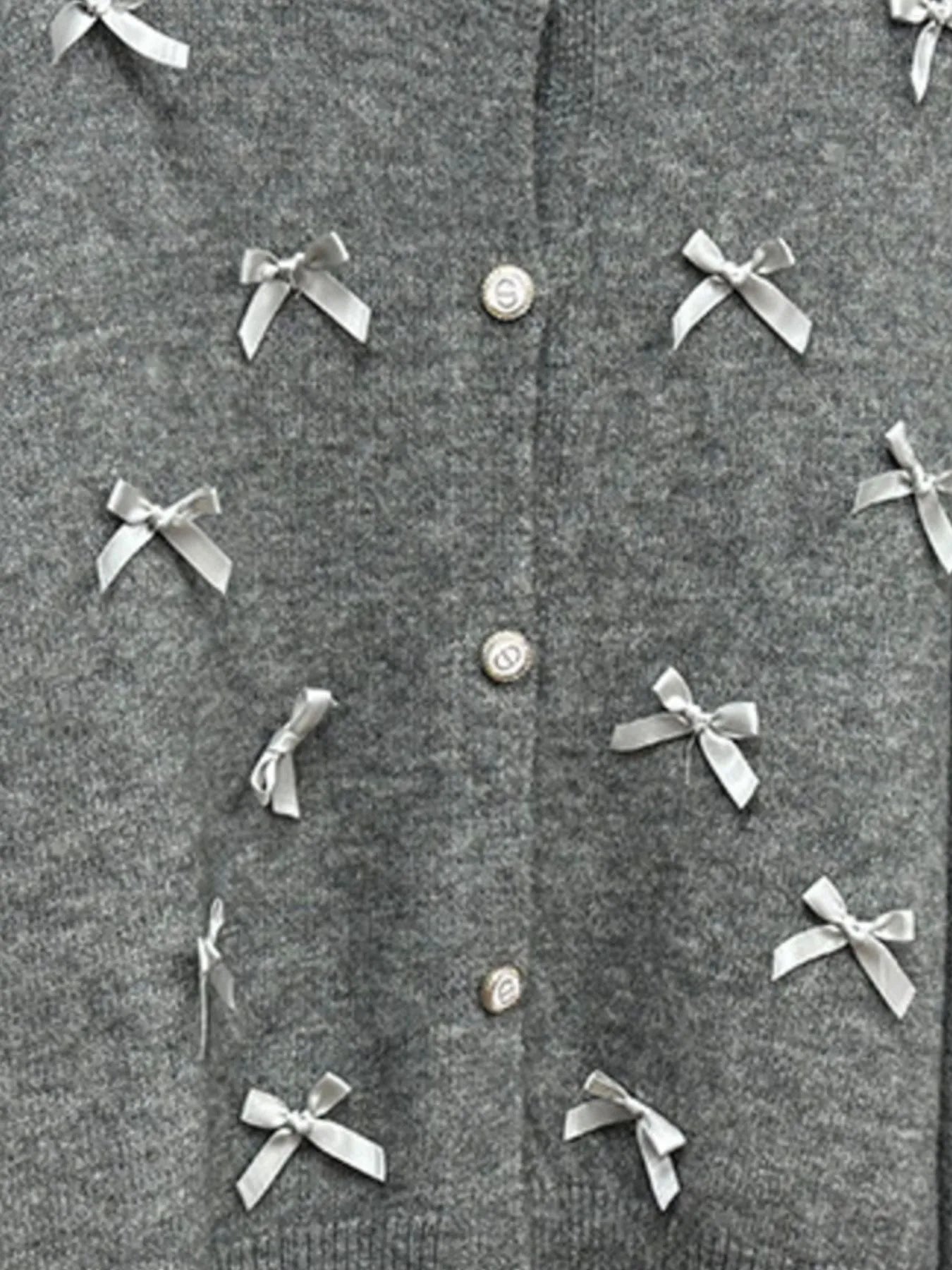 Bow Button Up Long Sleeve Cardigan - Lookzlike