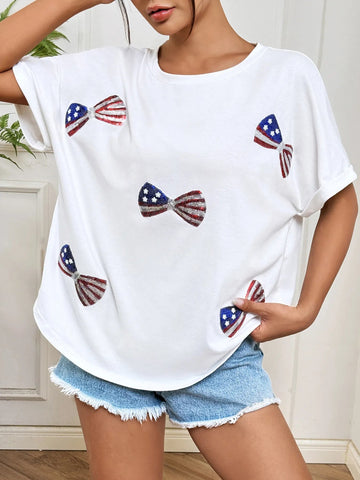 Bow Oversized Round Neck T-Shirt - Lookzlike