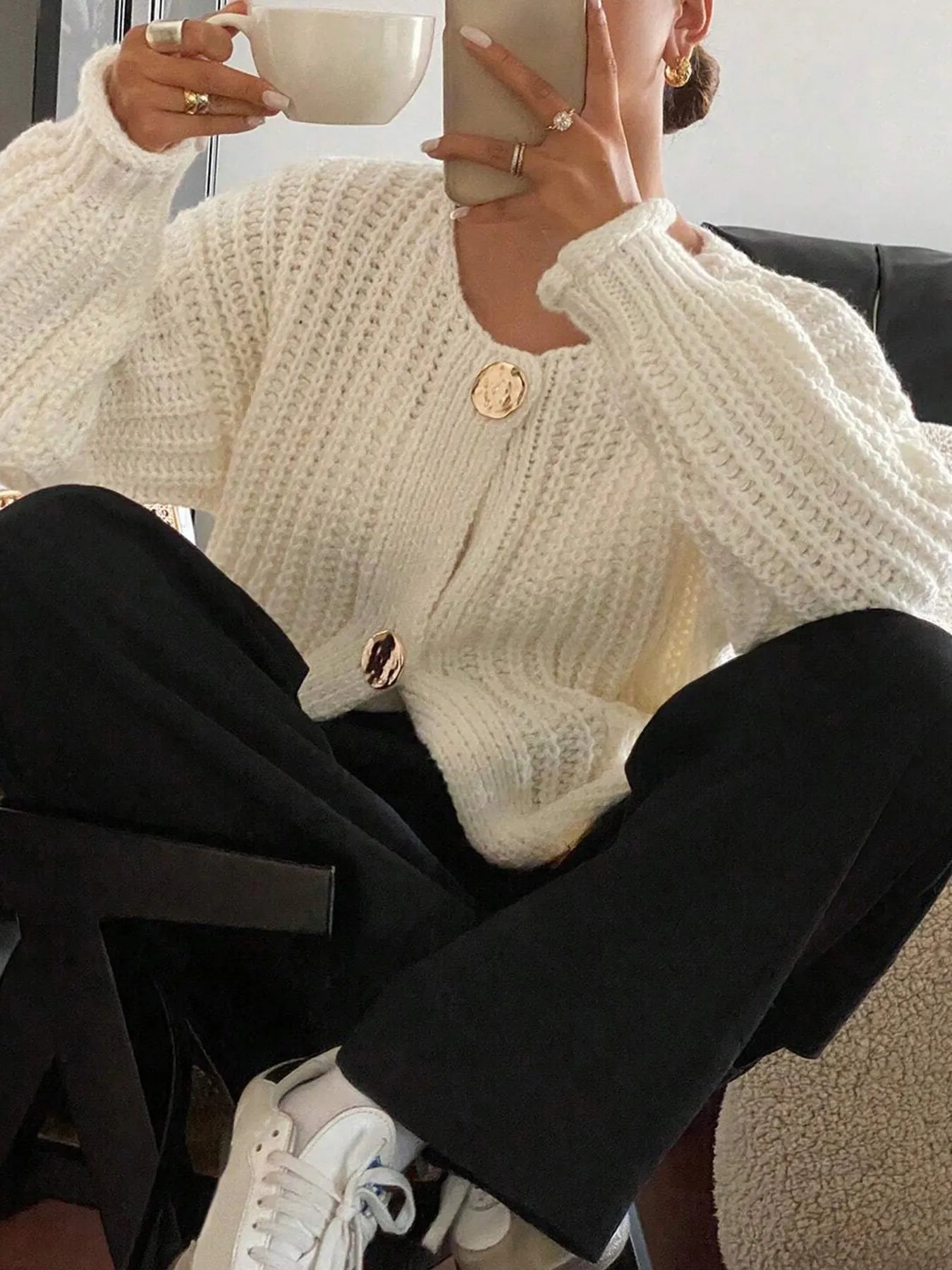 Button - Front Knit Cardigan with Pockets designed for comfort and style at Lookzlike