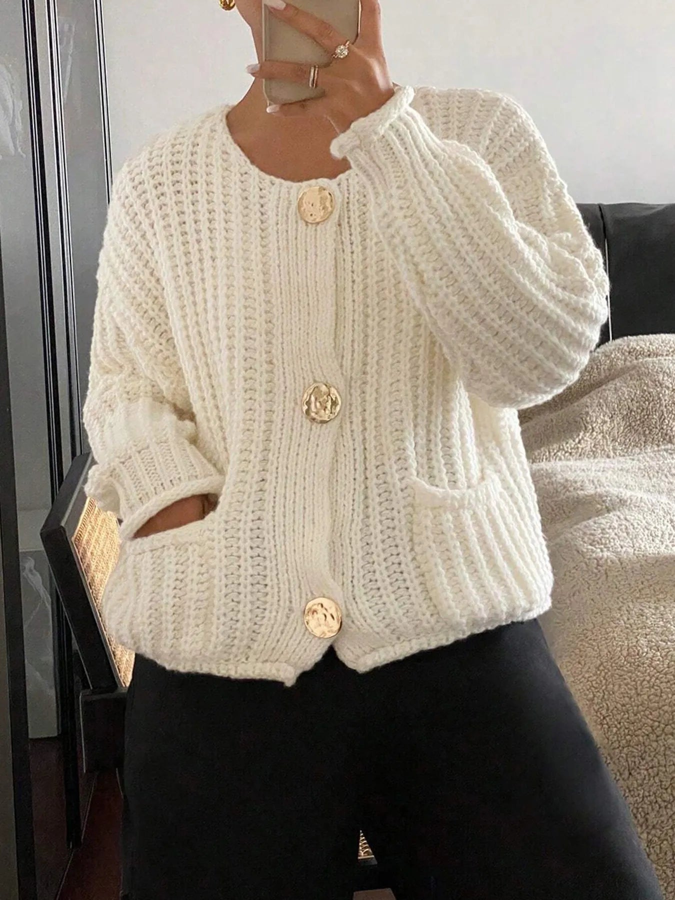 Button - Front Knit Cardigan with Pockets designed for comfort and style at Lookzlike