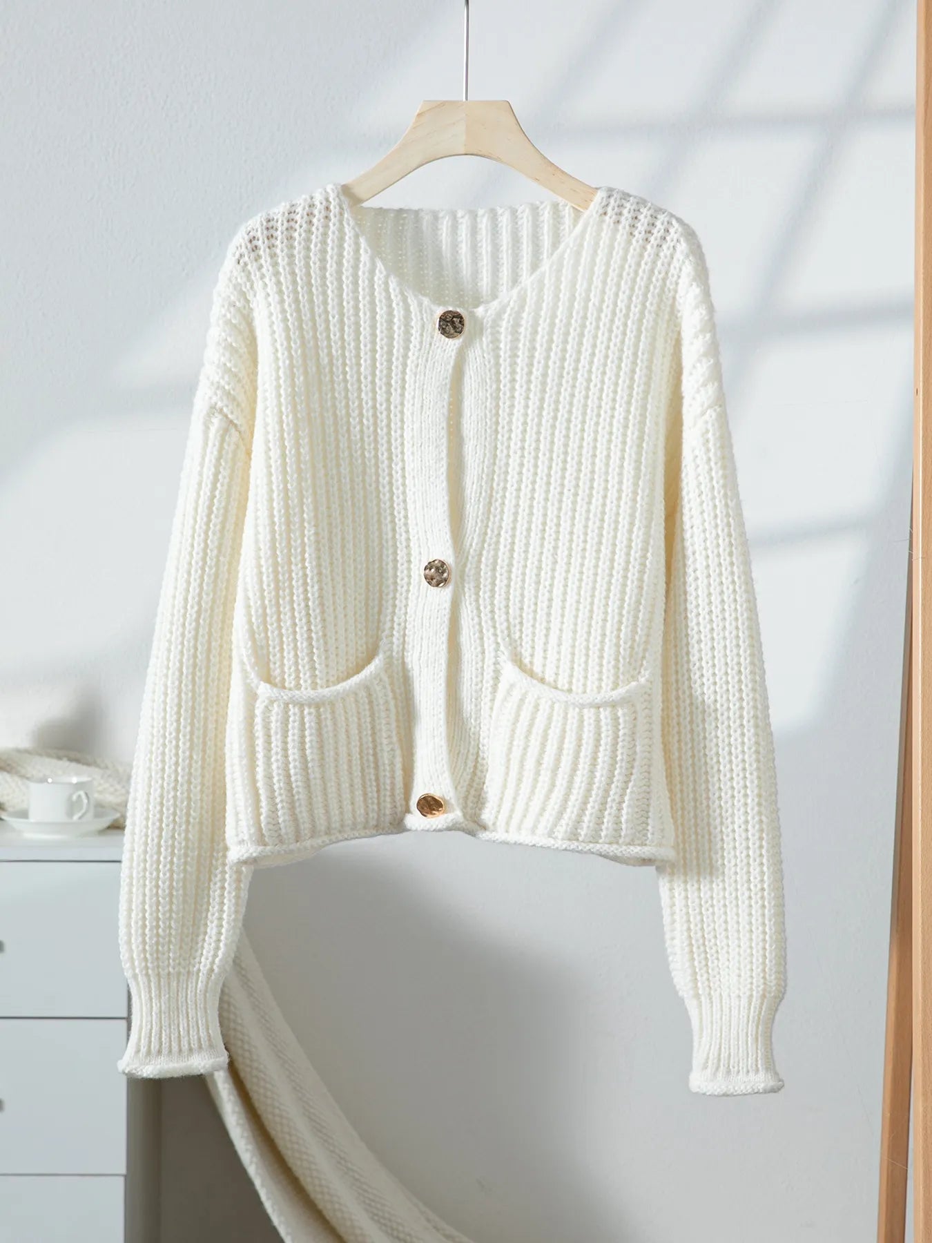Button - Front Knit Cardigan with Pockets designed for comfort and style at Lookzlike
