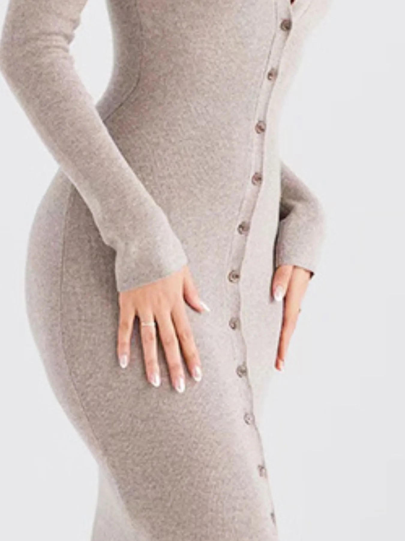 Button Front Long Sleeve Sweater Dress designed for comfort and style at Lookzlike
