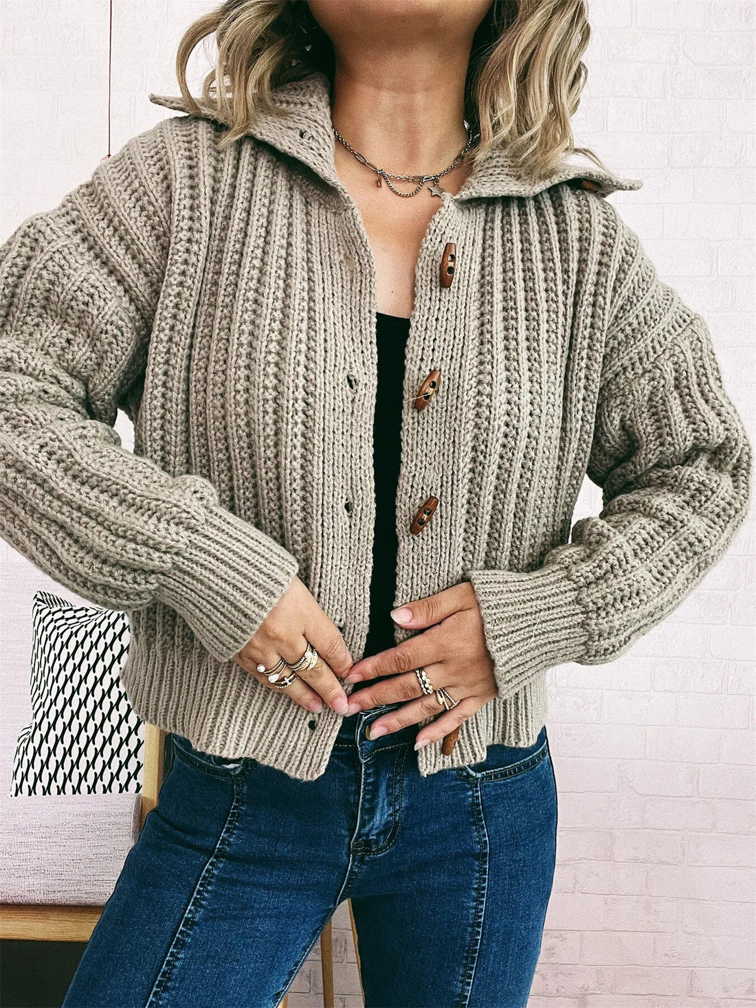Button Up Long Sleeve Cardigan designed for comfort and style at Lookzlike