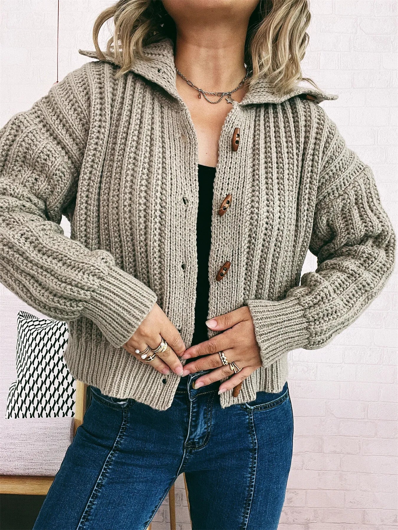 Button Up Long Sleeve Cardigan designed for comfort and style at Lookzlike