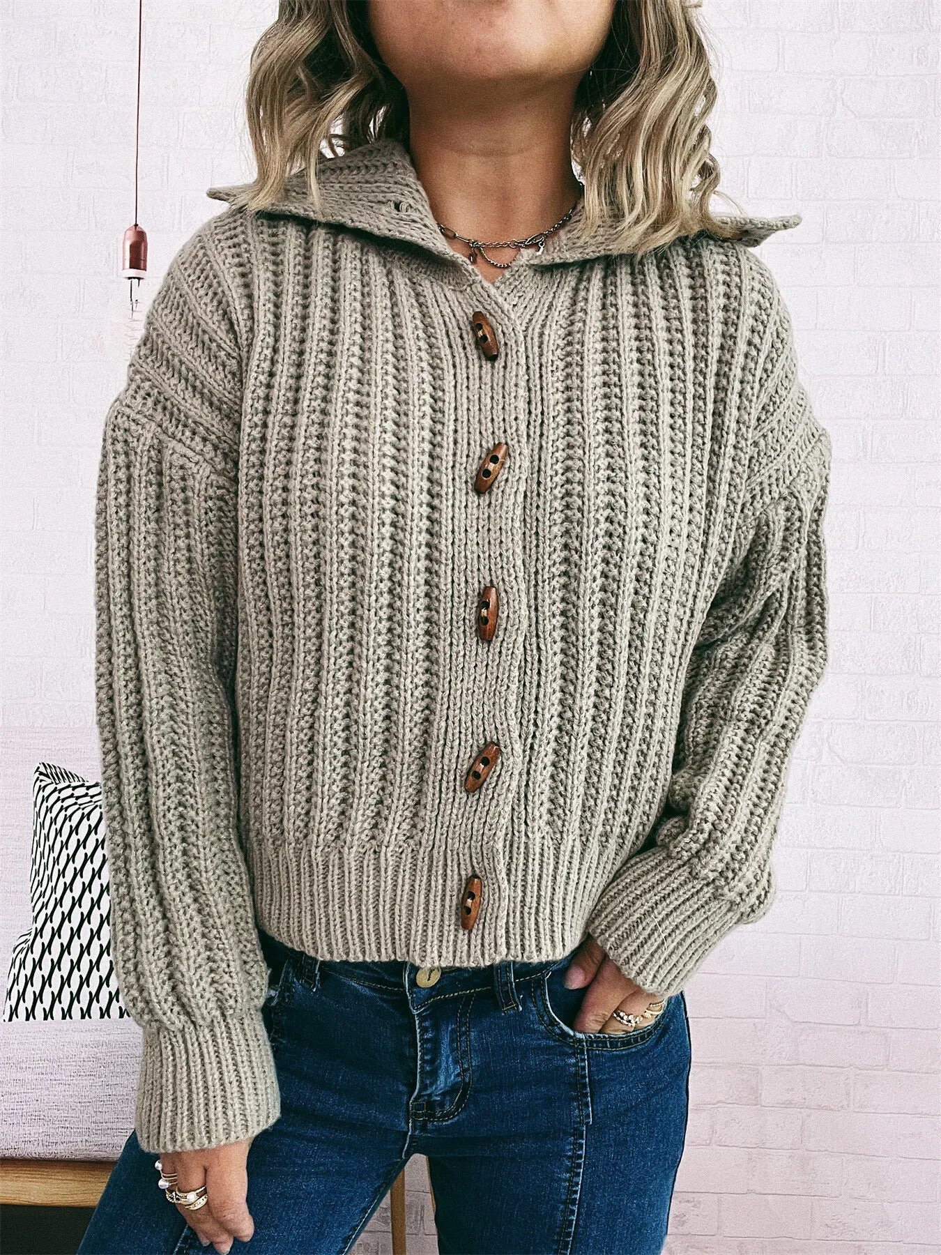 Button Up Long Sleeve Cardigan designed for comfort and style at Lookzlike