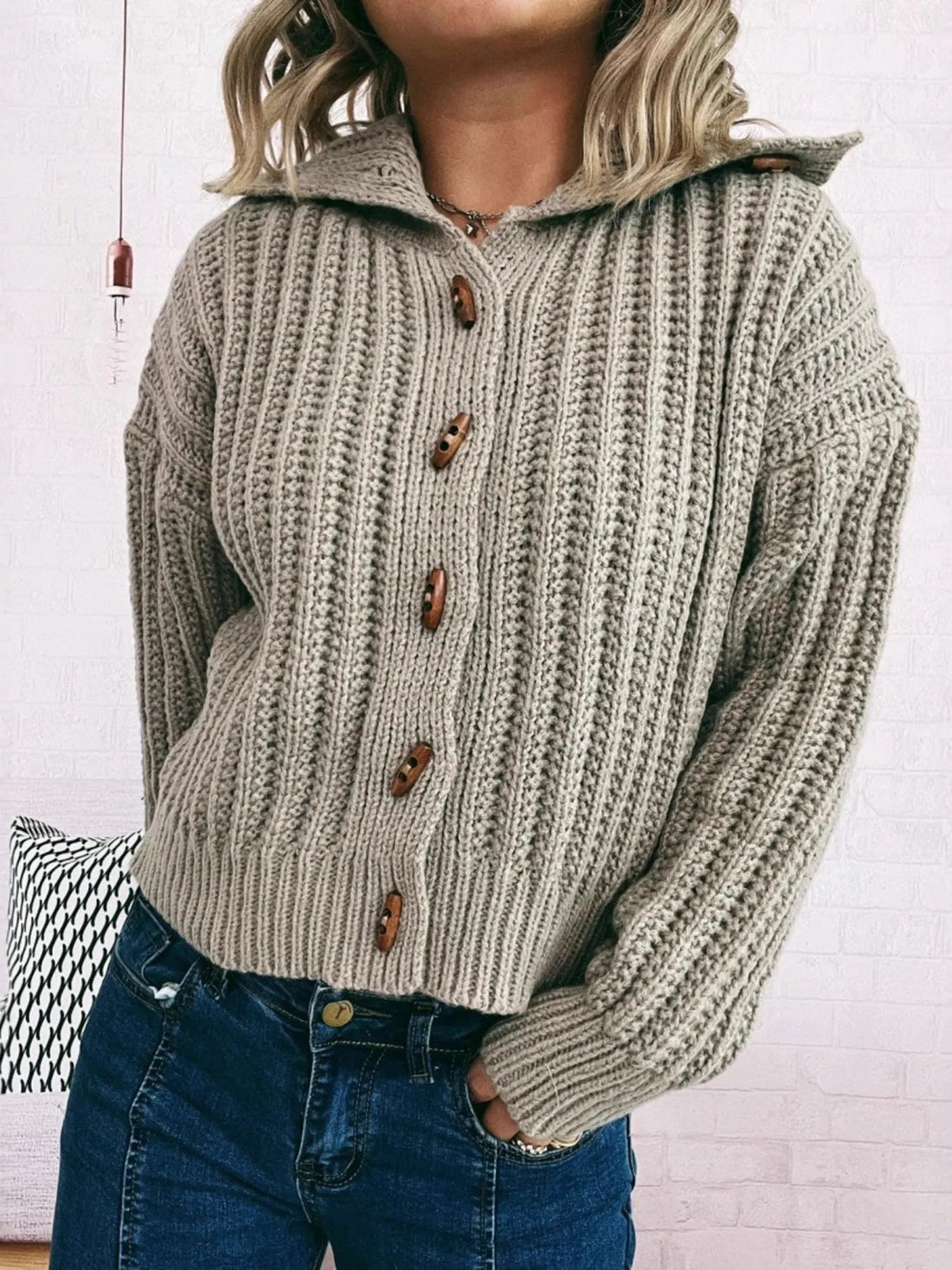 Button Up Long Sleeve Cardigan designed for comfort and style at Lookzlike