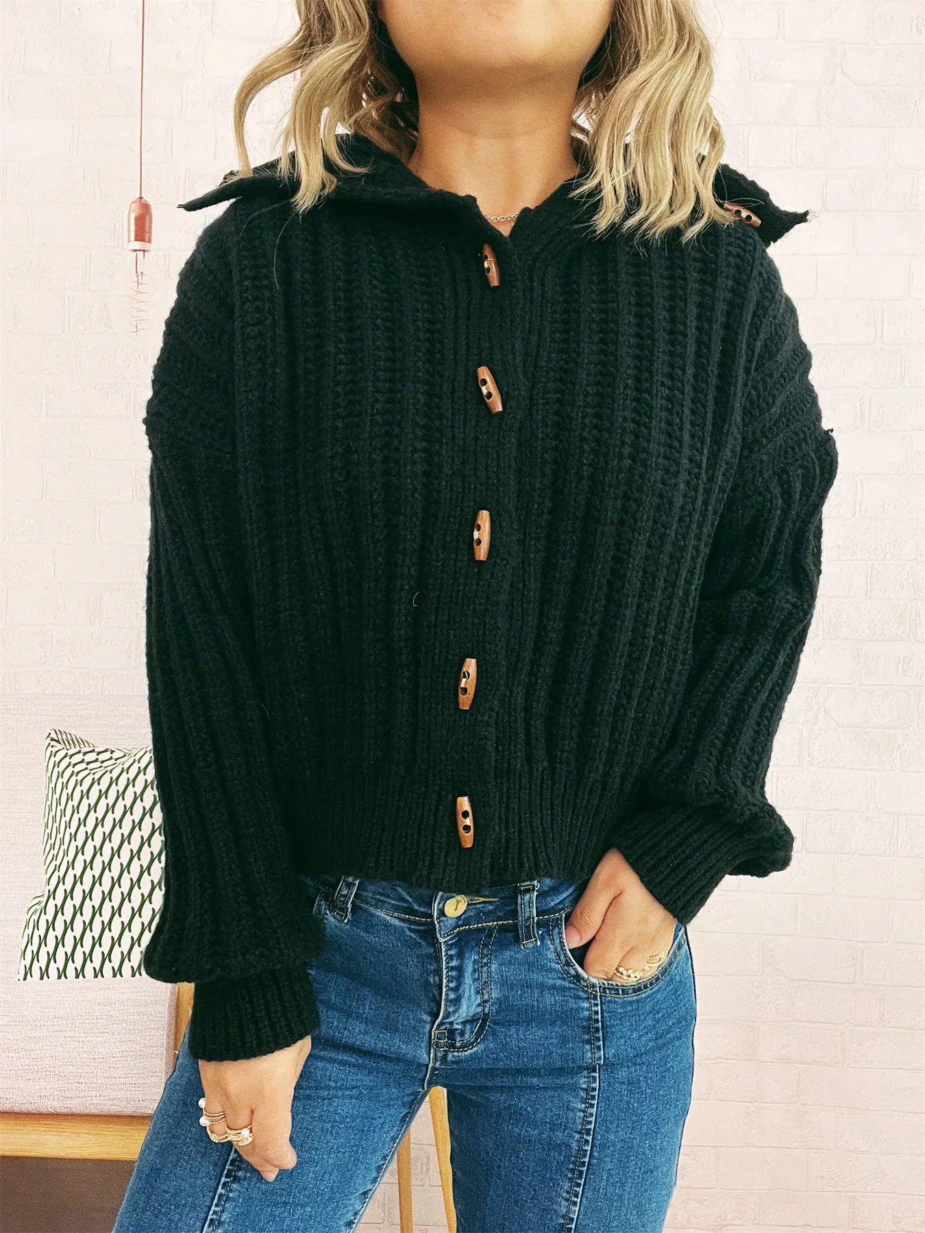 Button Up Long Sleeve Cardigan designed for comfort and style at Lookzlike