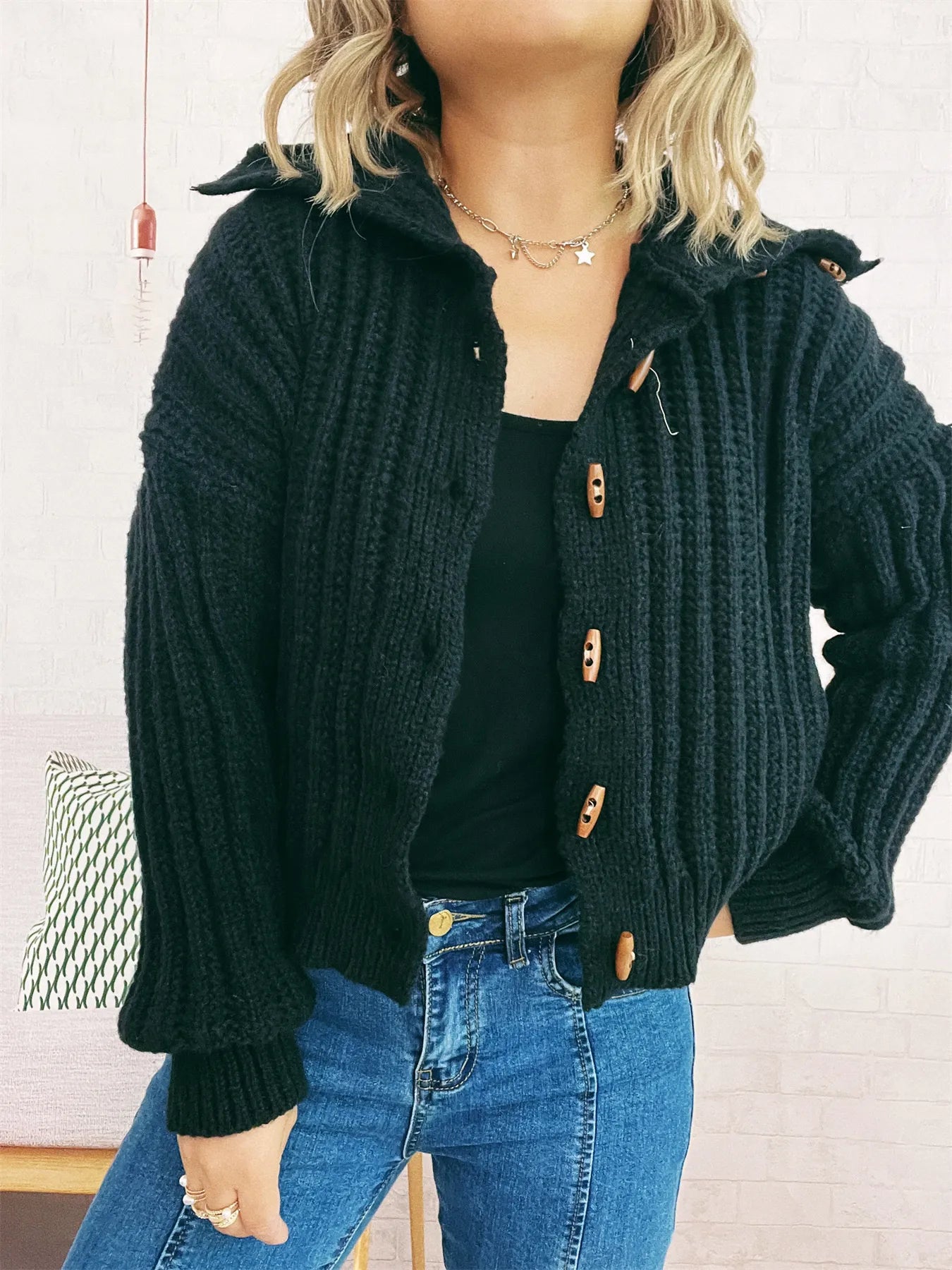 Button Up Long Sleeve Cardigan designed for comfort and style at Lookzlike