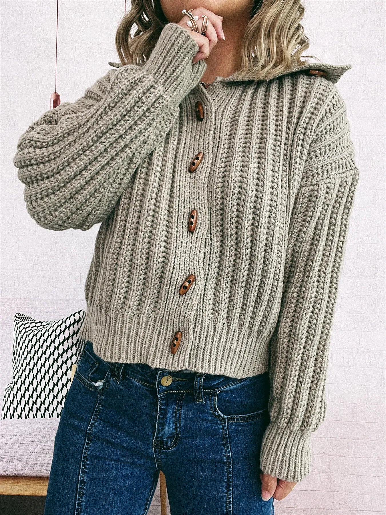 Button Up Long Sleeve Cardigan designed for comfort and style at Lookzlike