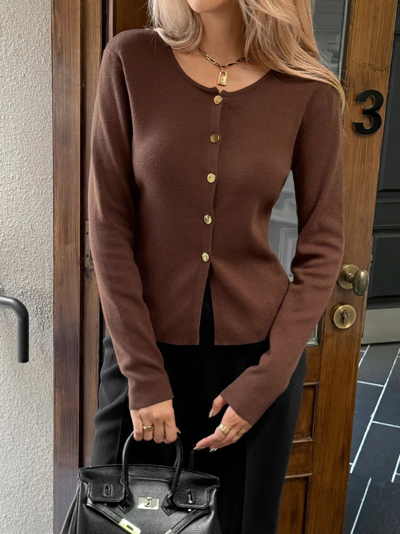 Button - Up Long Sleeve Knit Cardigan designed for comfort and style at Lookzlike