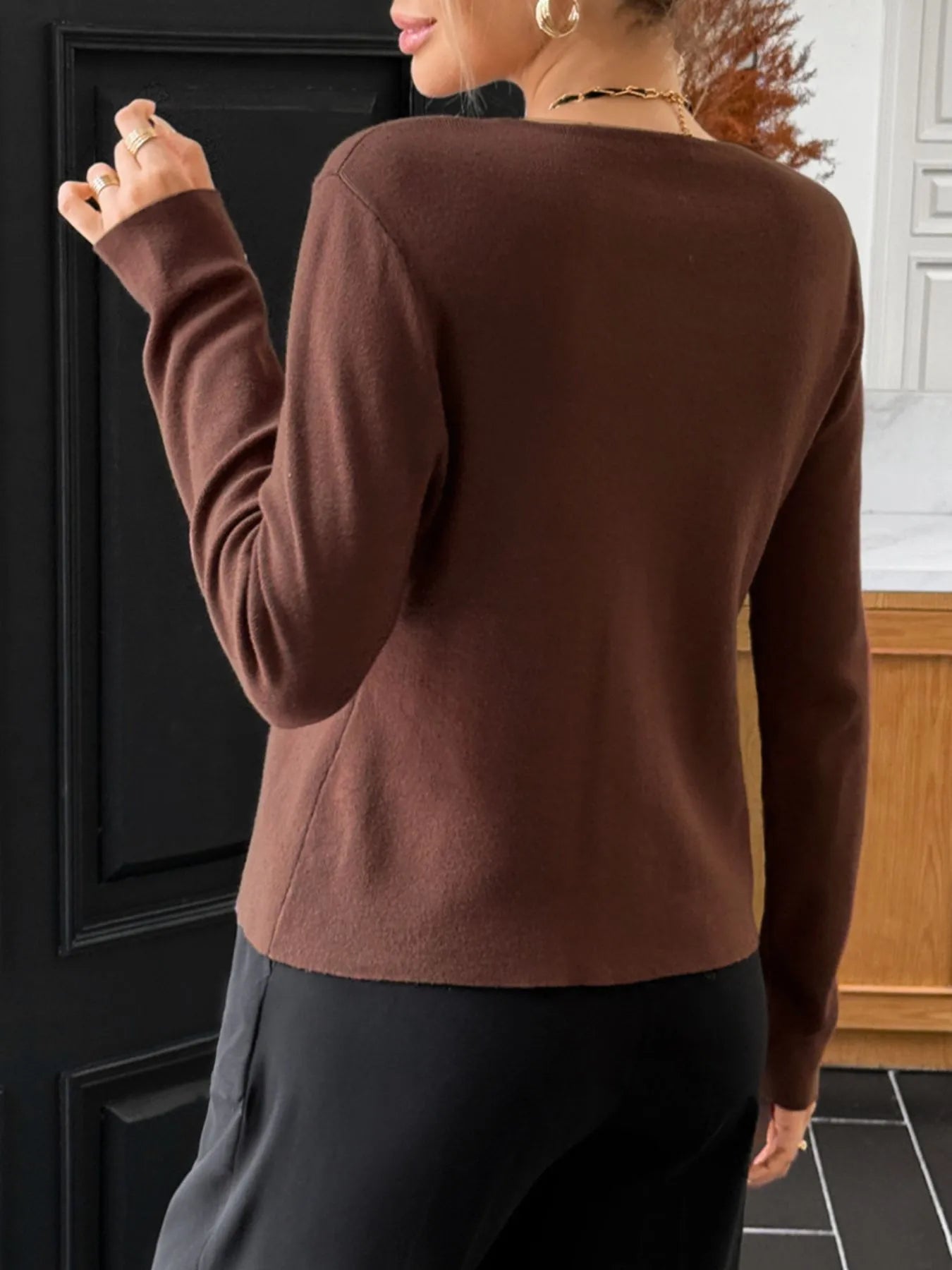Button - Up Long Sleeve Knit Cardigan designed for comfort and style at Lookzlike