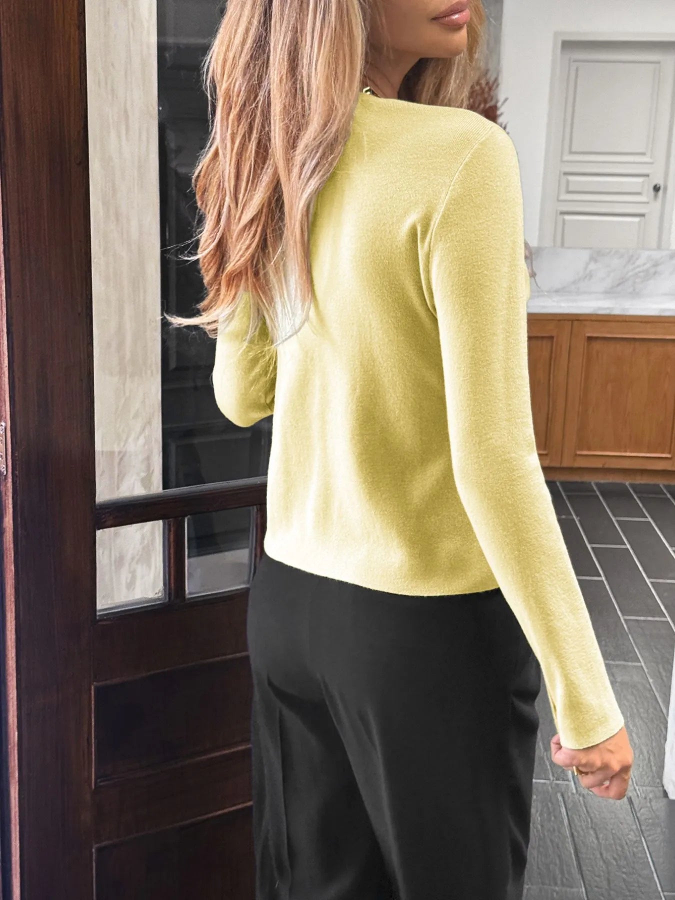 Button - Up Long Sleeve Knit Cardigan designed for comfort and style at Lookzlike