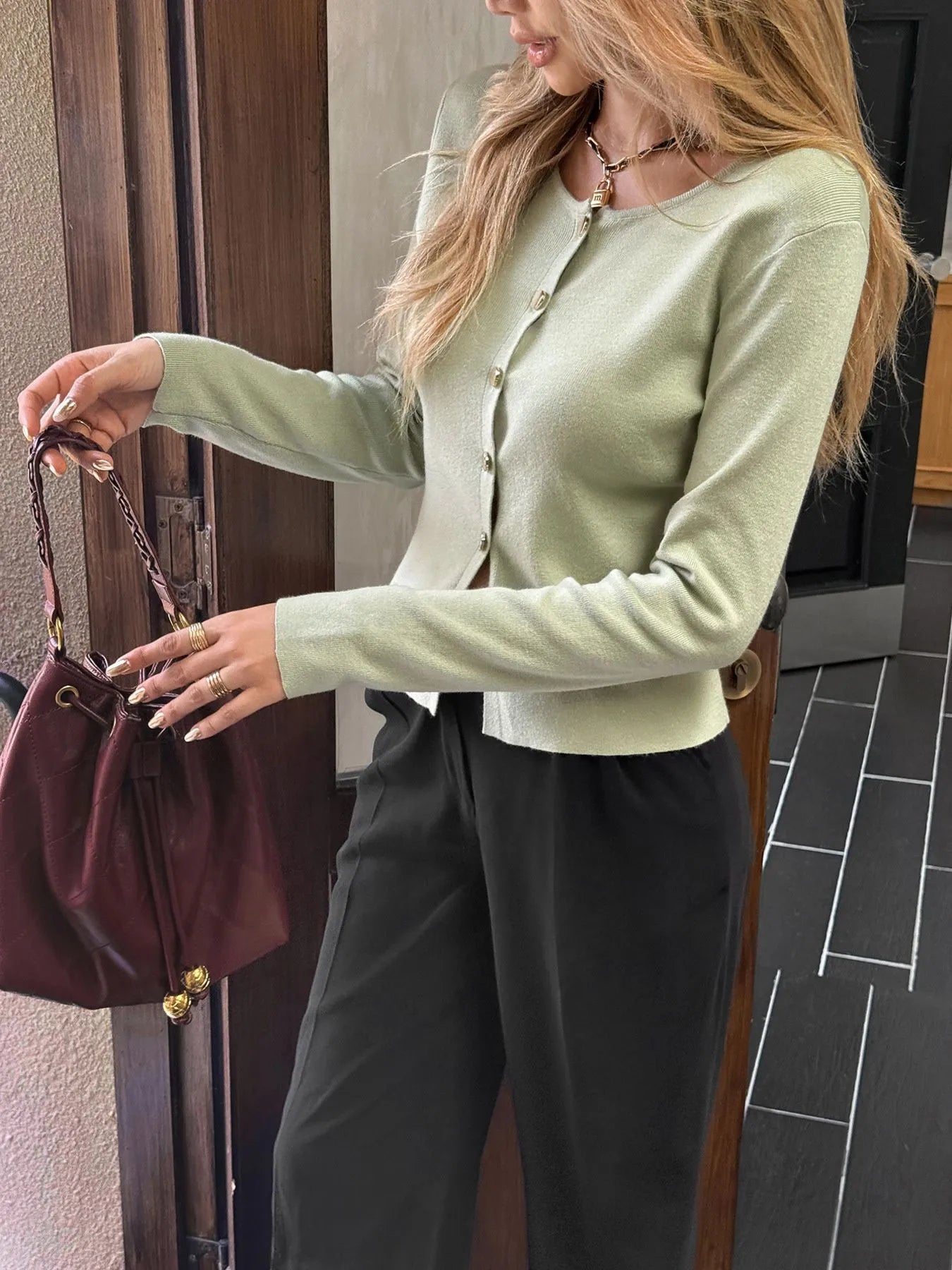 Button - Up Long Sleeve Knit Cardigan designed for comfort and style at Lookzlike