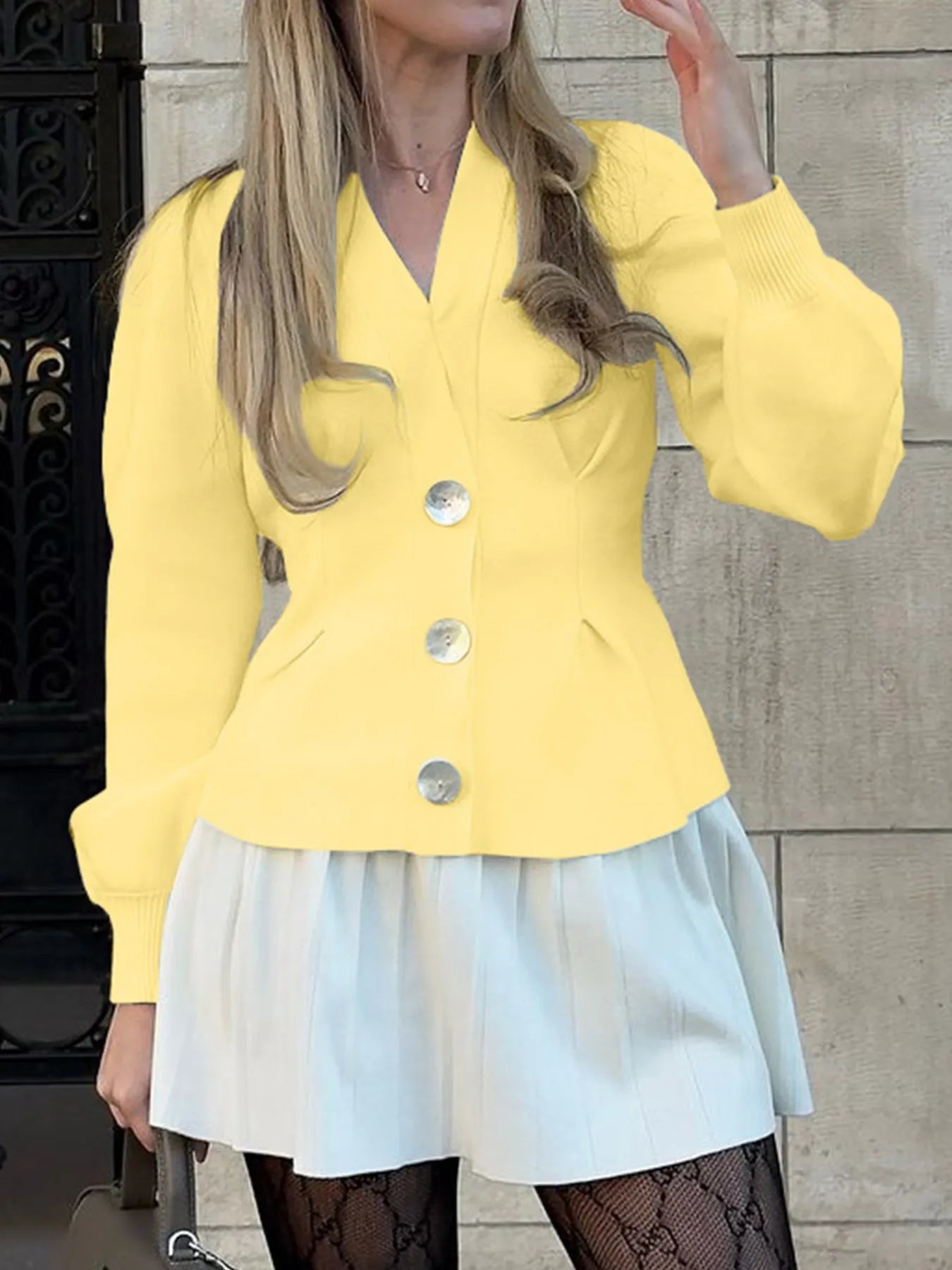 Button - Up V - Neck Knit Cardigan designed for comfort and style at Lookzlike