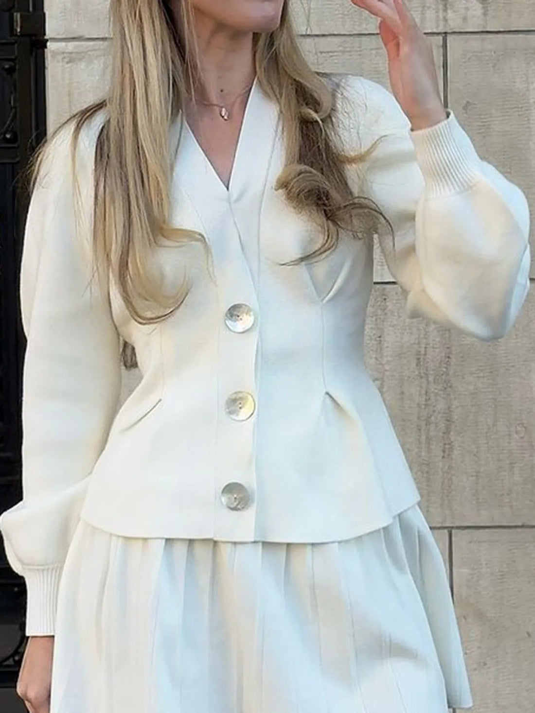 Button - Up V - Neck Knit Cardigan designed for comfort and style at Lookzlike