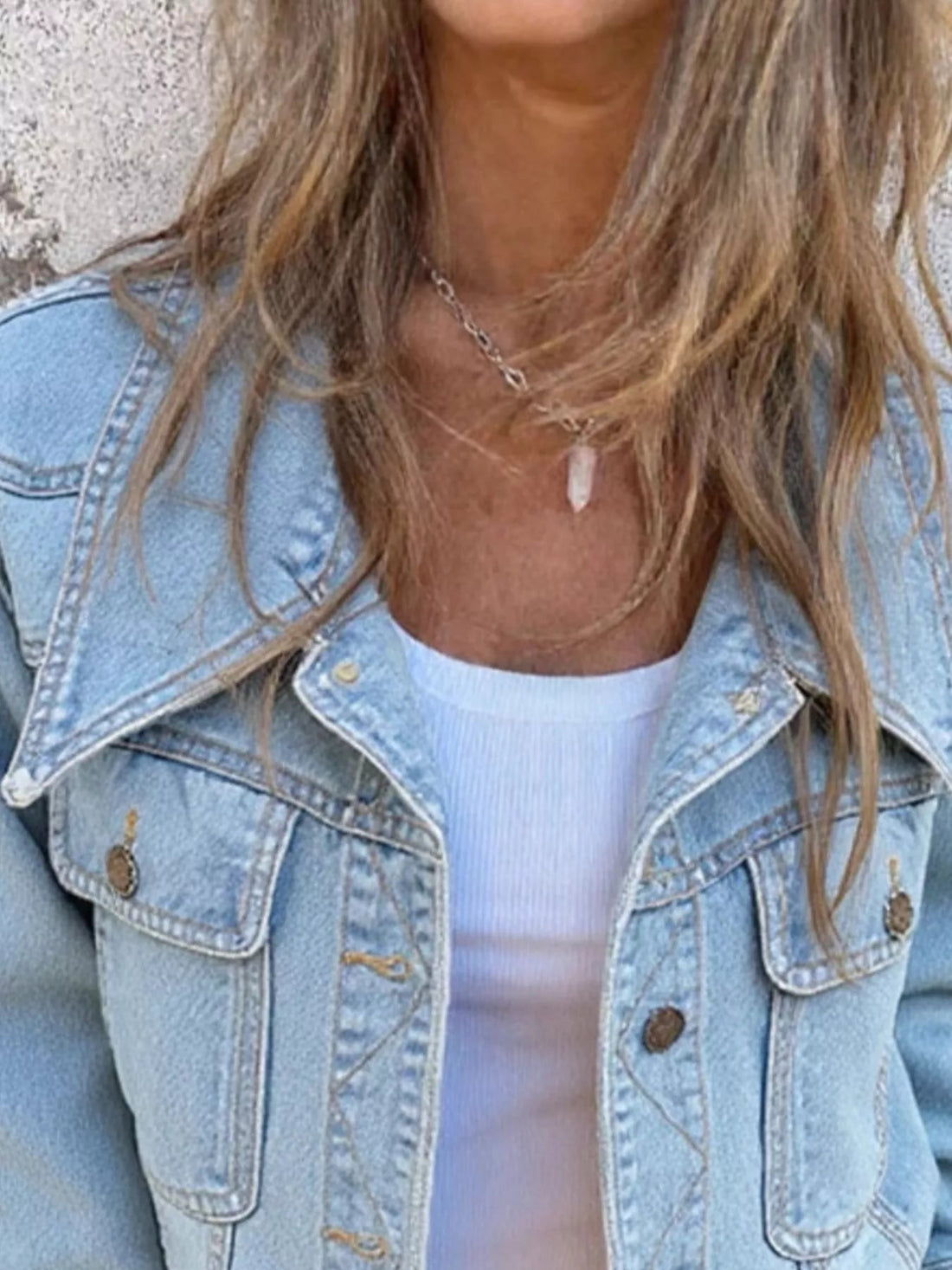 Button Up Wash Denim Jacket designed for comfort and style at Lookzlike