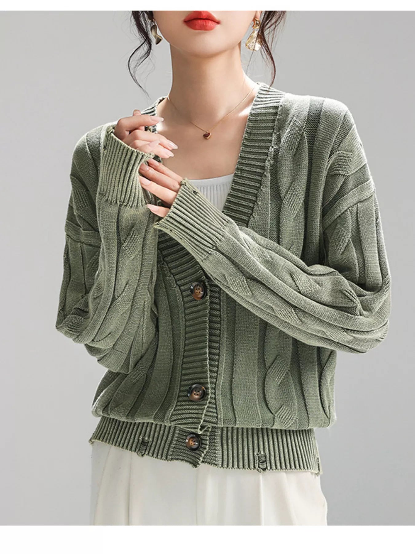 Cable Knit Button - Down Cardigan designed for comfort and style at Lookzlike