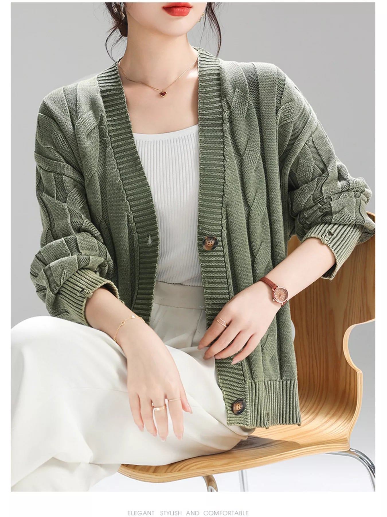 Cable Knit Button - Down Cardigan designed for comfort and style at Lookzlike