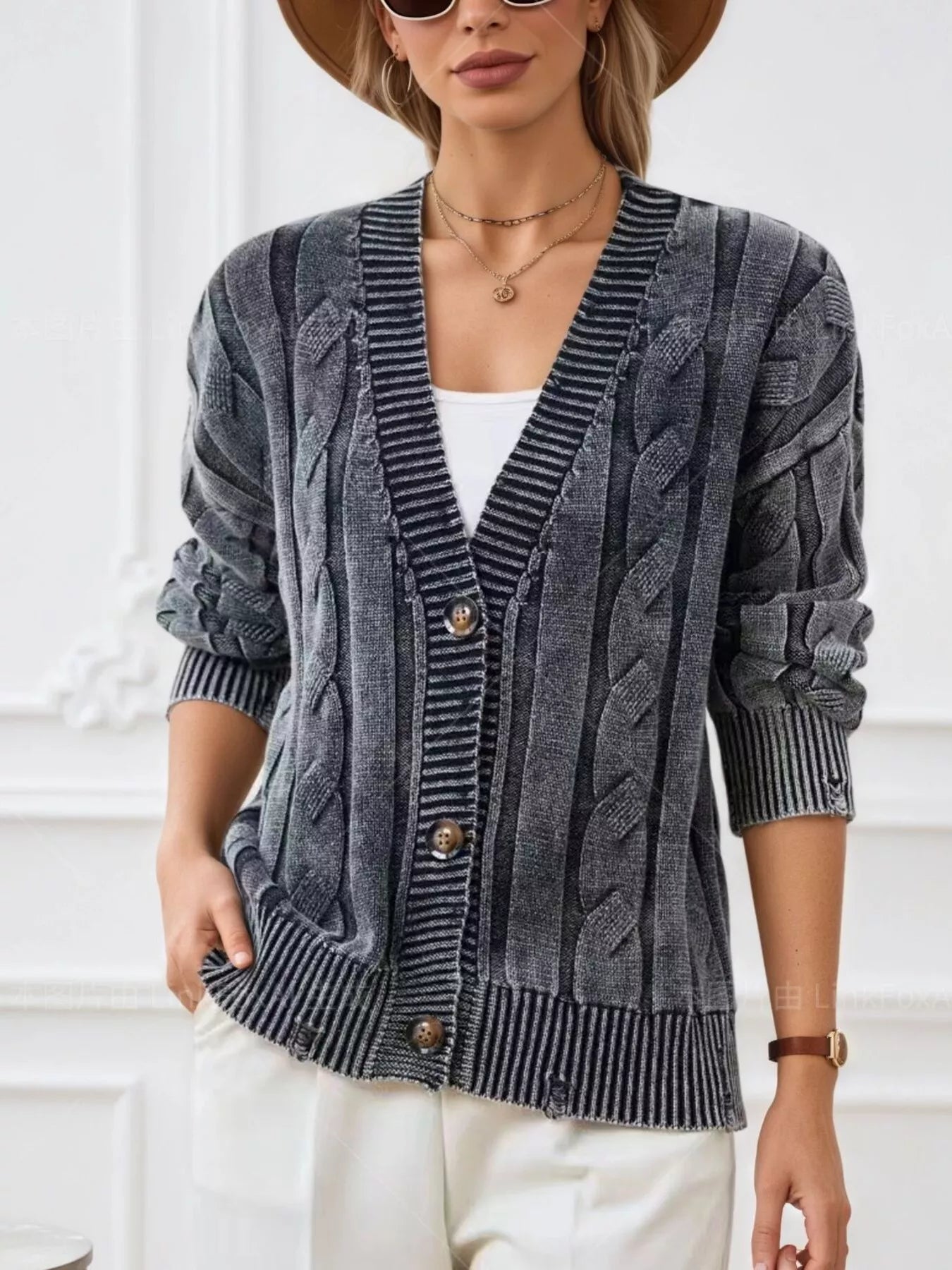 Cable Knit Button - Down Cardigan designed for comfort and style at Lookzlike