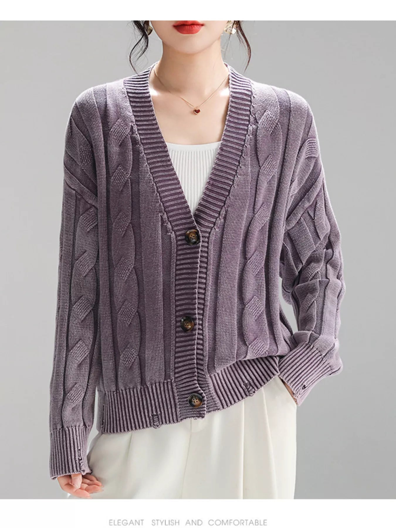 Cable Knit Button - Down Cardigan designed for comfort and style at Lookzlike